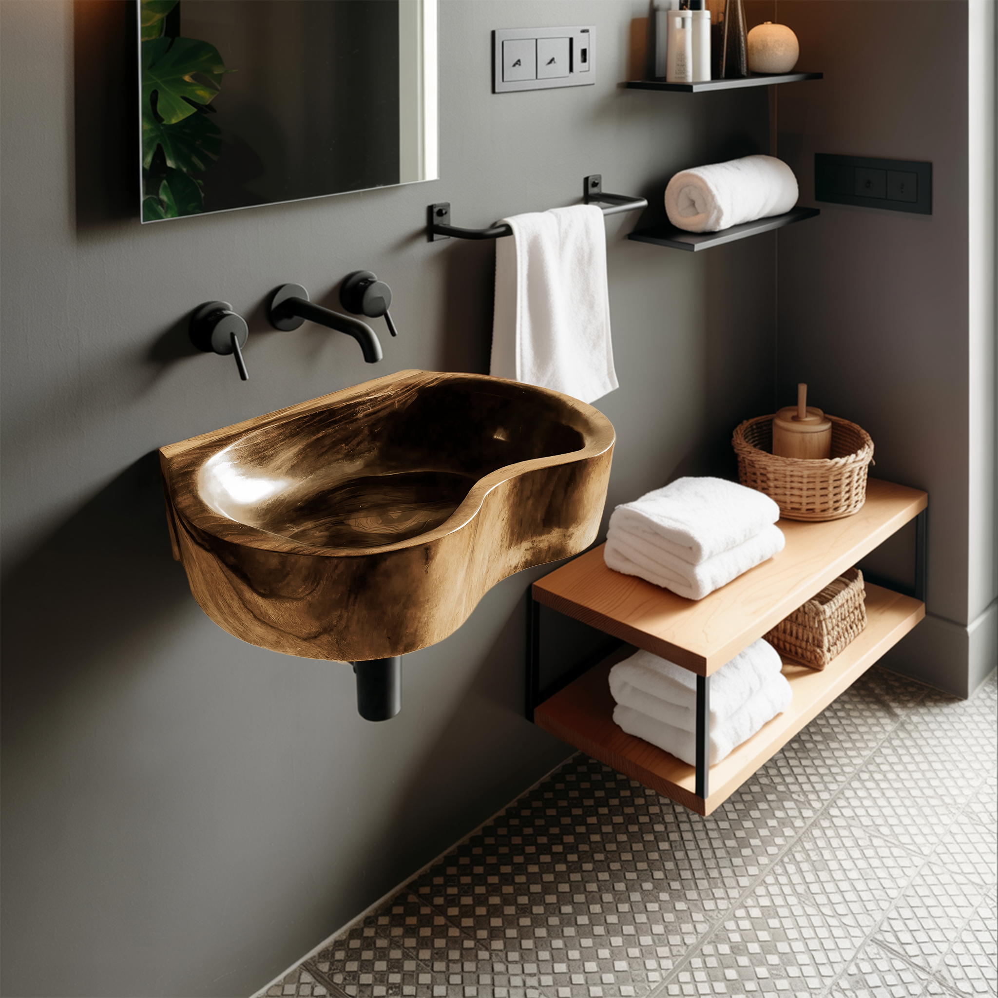 Mid Century Solid Wood Wash Basin For Elegant Bathroom Furniture Decor SILDTTRVS028