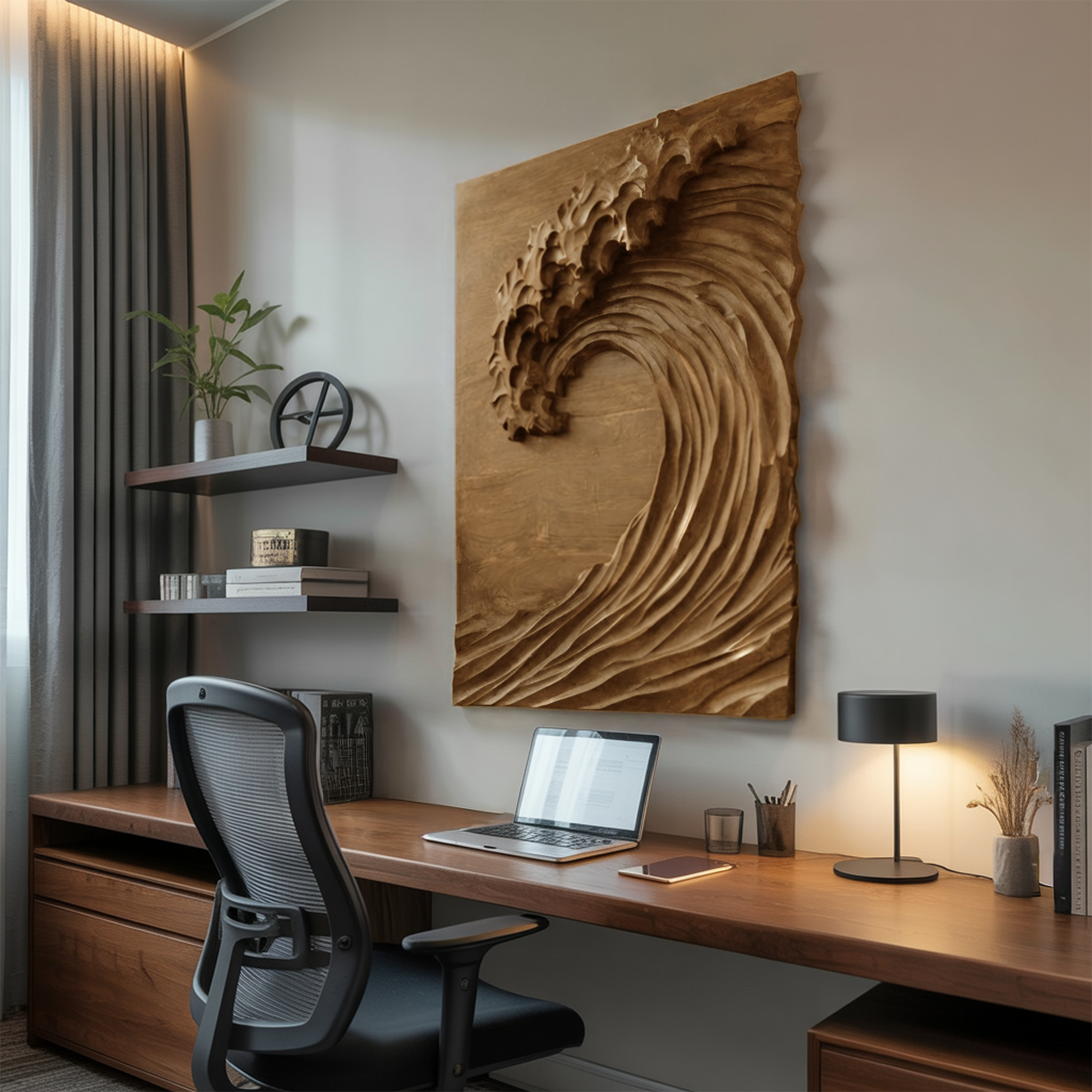 Hand Carved Wave Wall Art For Modern Living Room Decor RTTHHNWA077