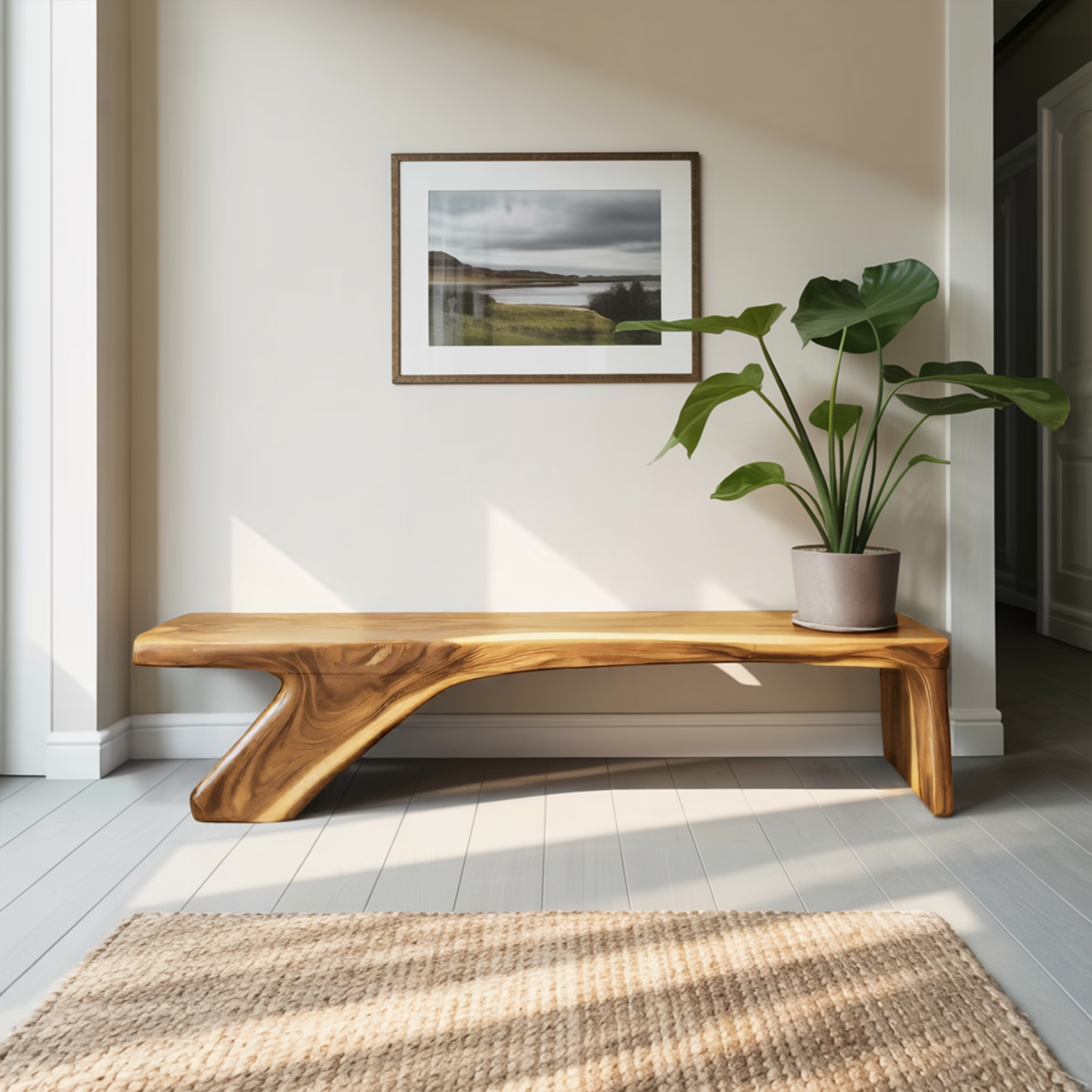 Architectural Bench With Sculpted Z Base For Entryway SITHTTCHR039