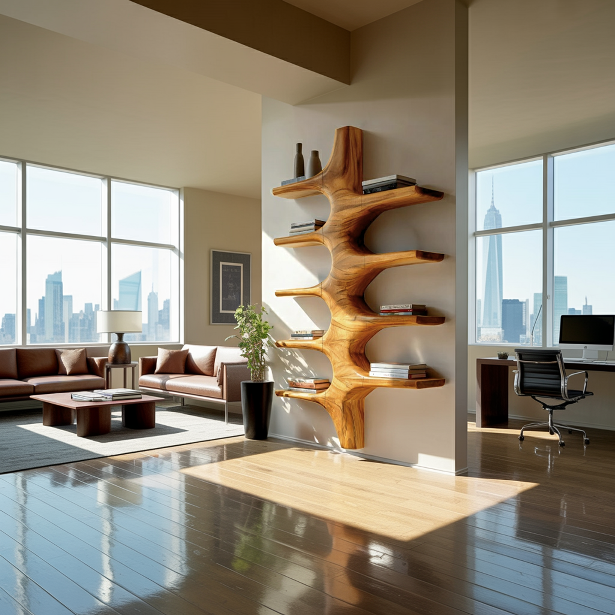 Sculptural Wood Wall Mounted Bookshelf For Modern Living Room RTTHTTBS066