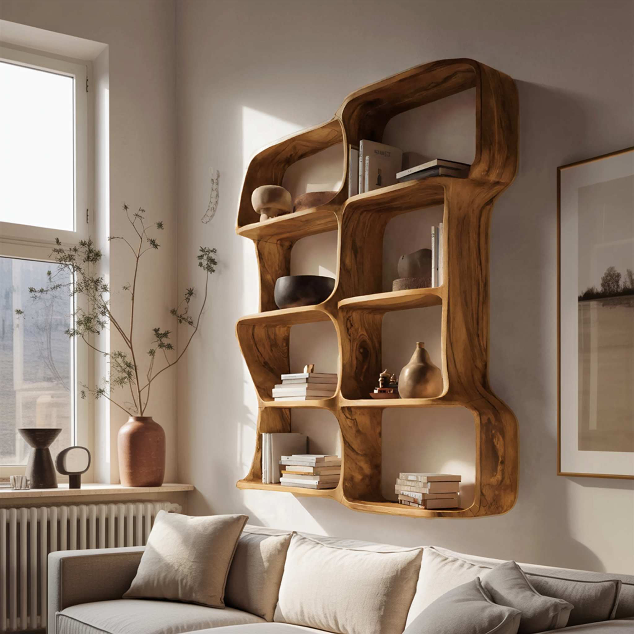 Modern Sculptural Floating Bookshelf For Bedroom Or Living Room SITHHNBS054