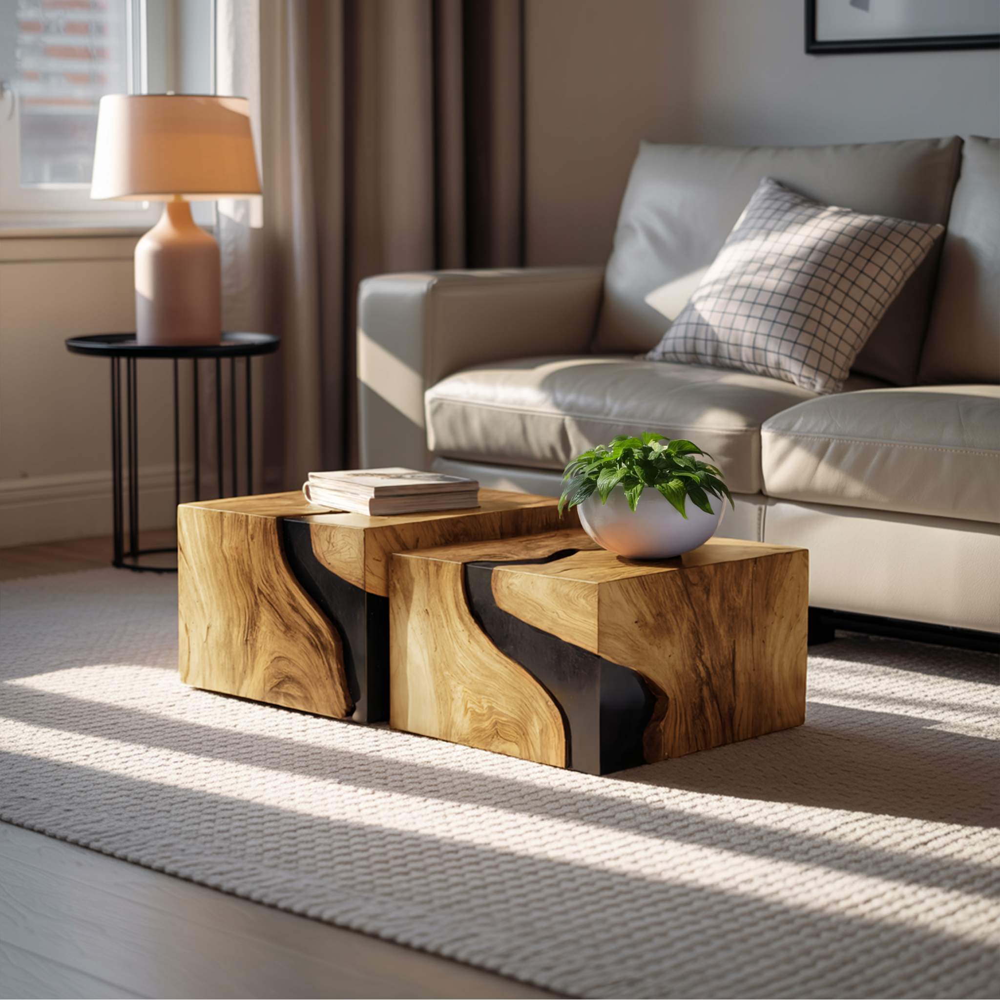 Farmhouse Solid Wood Cube Coffee Table For Cozy Rooms SILDTTNCF053
