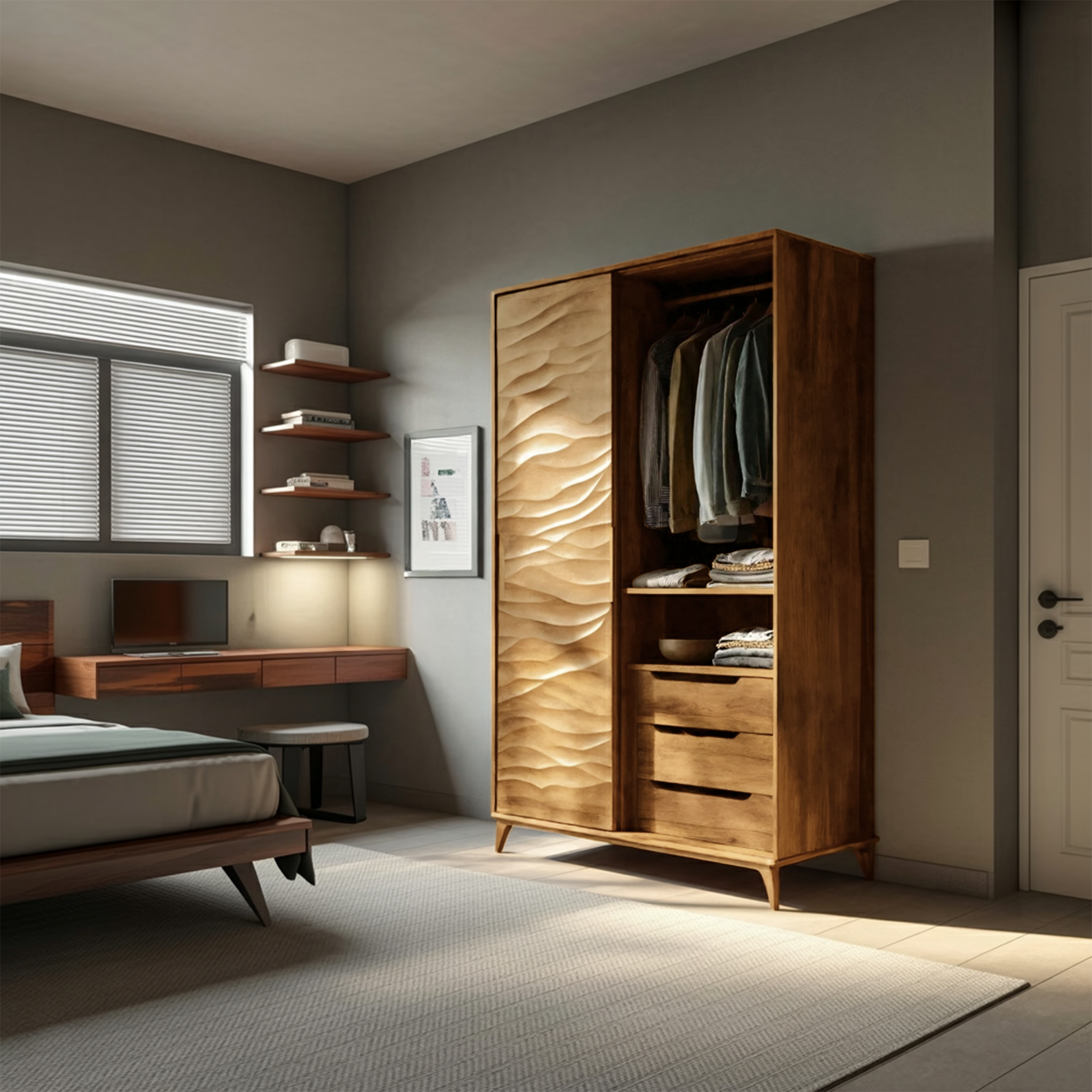 Organic Sculptural Wardrobe With Wave Door For Bedroom Interior RTTHHNWRE001