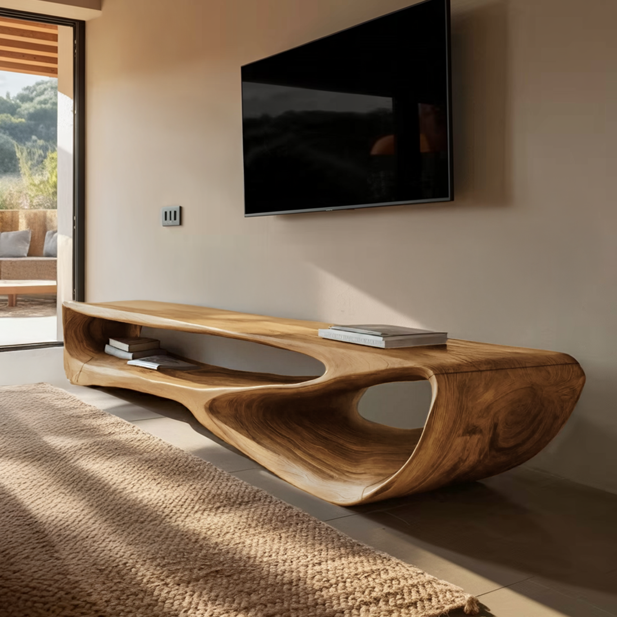 Minimal Curved  TV Console For Living Room RTTHHNTVC060
