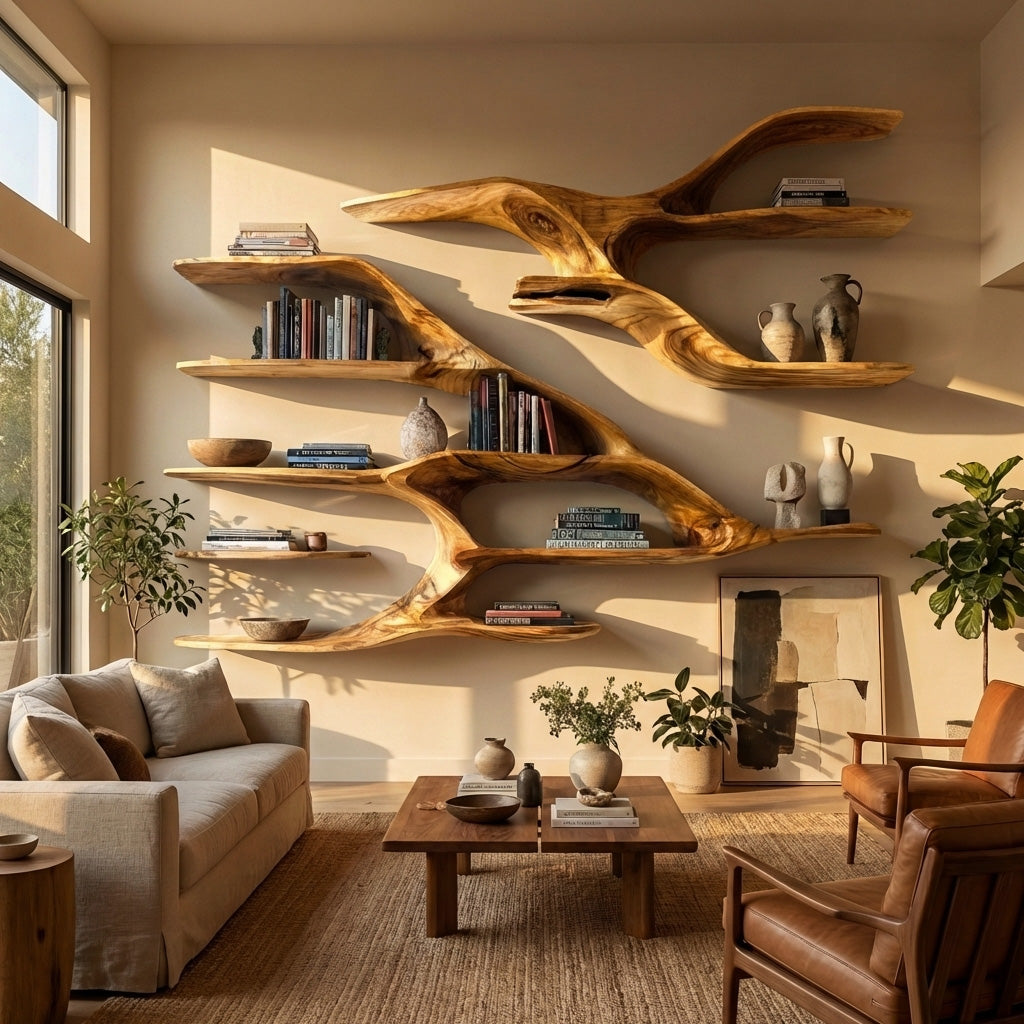 Contemporary Wooden Wall Shelf For Living Room Decor RTTHHNWMS012