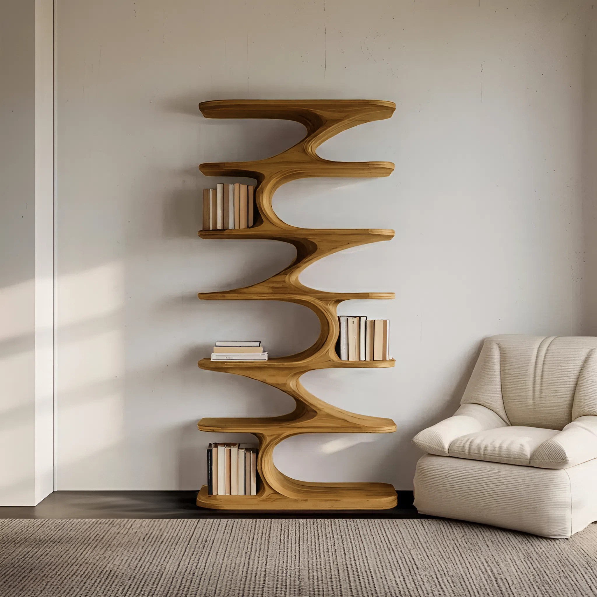Modern Organic Curved Bookshelf For Living Room SITHHNBS061