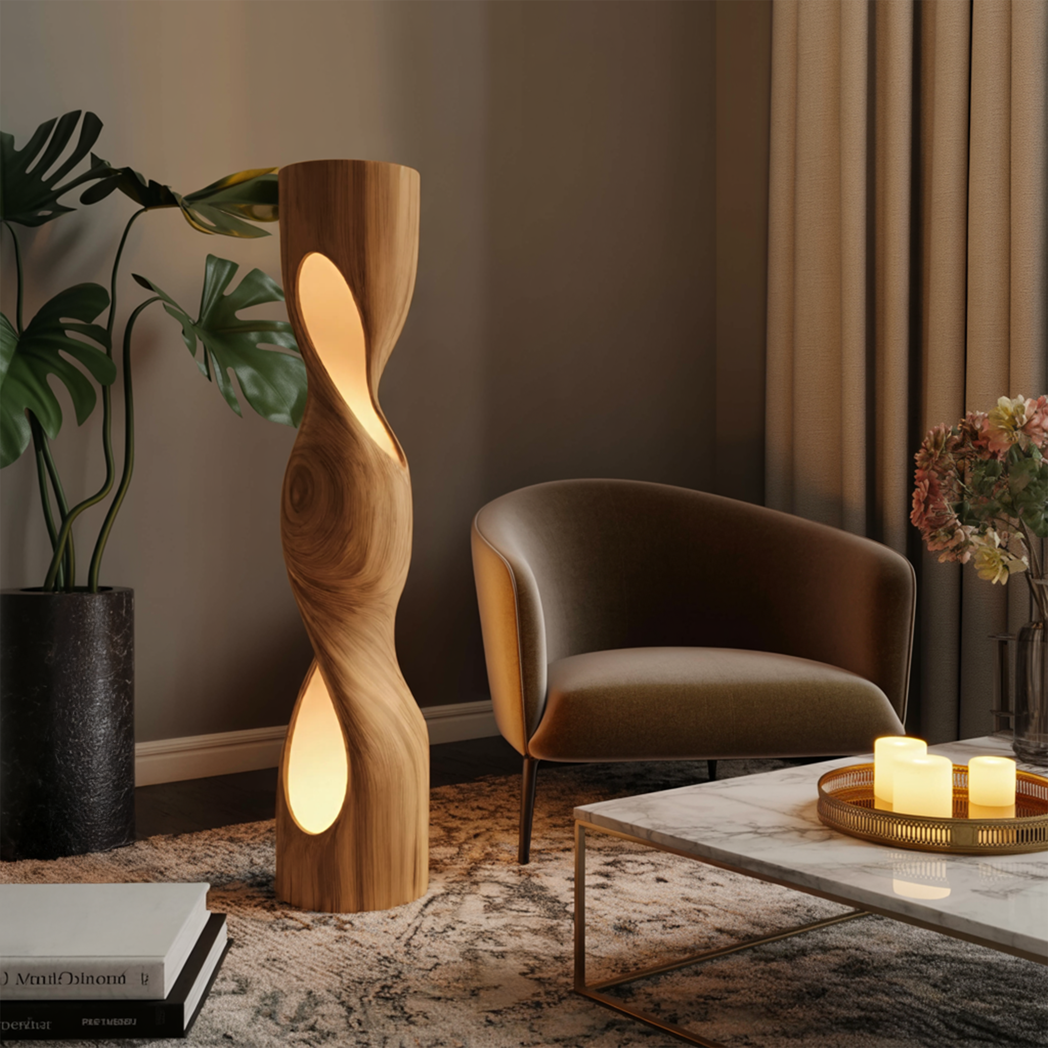 Organic Sculptural Twisted Floor Lamp For Living Room Or Bedroom SITHHNLAM030
