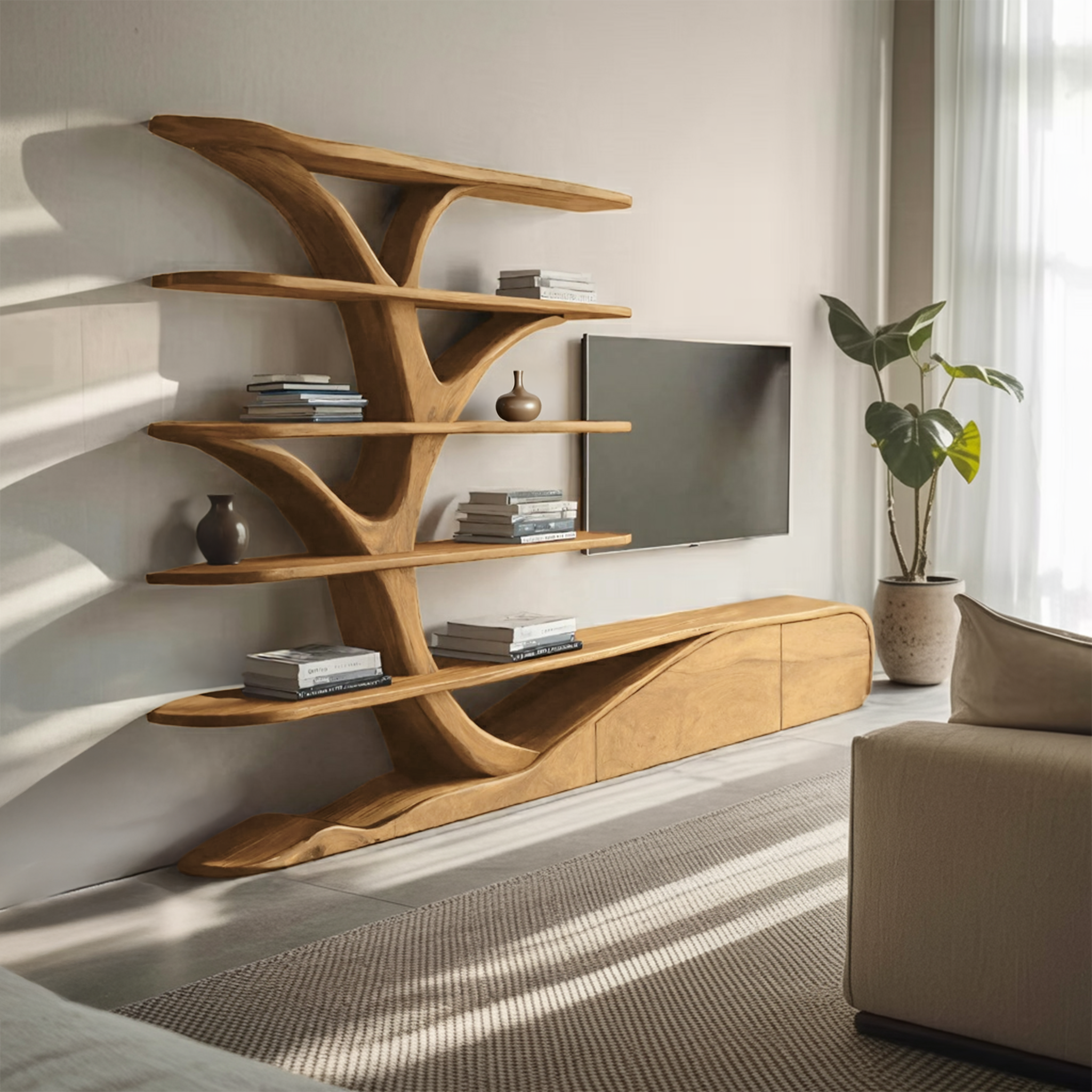Modern Organic Tree Inspired Media Console For Living Room SITHHNTVC044