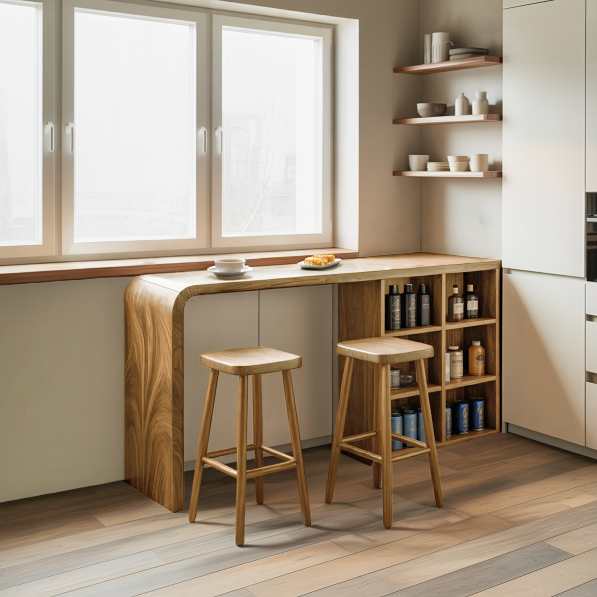 Modern Wooden Bar Table With Storage For Kitchen Or Home Mini Bar SITHTTBTA003