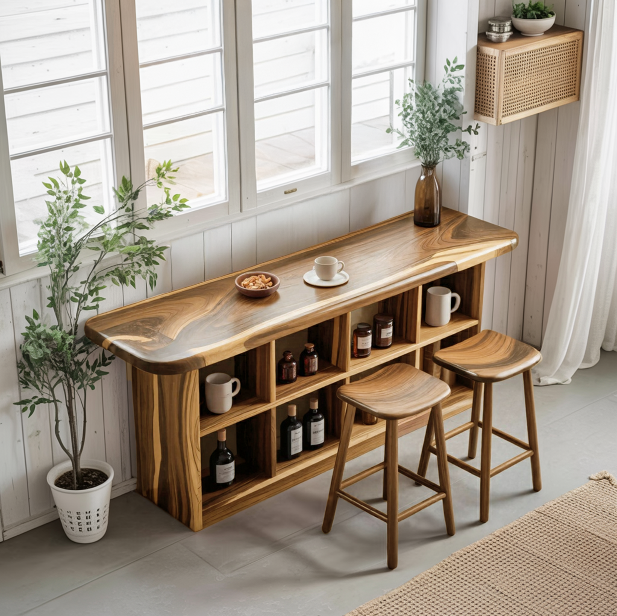 Wooden Bar Table With Storage For Compact Kitchen Or Coffee Bar SITHTTBTA005