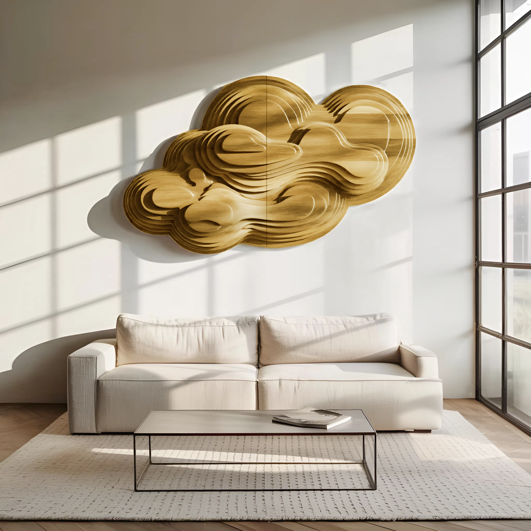 Organic Cloud Wall Sculpture With Layered Design For Bedroom SITHTTWA007