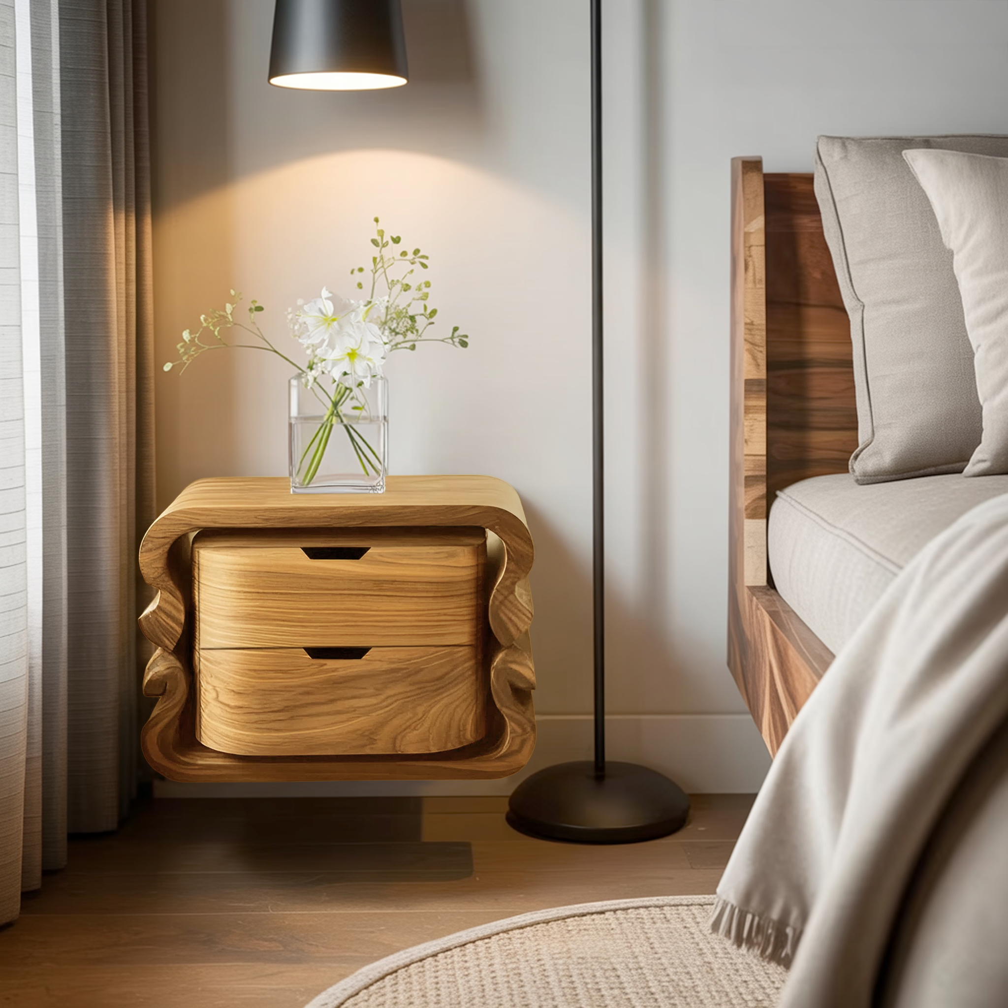 Sculptural Floating Nightstand For Modern Bedroom RTTHHNNS009
