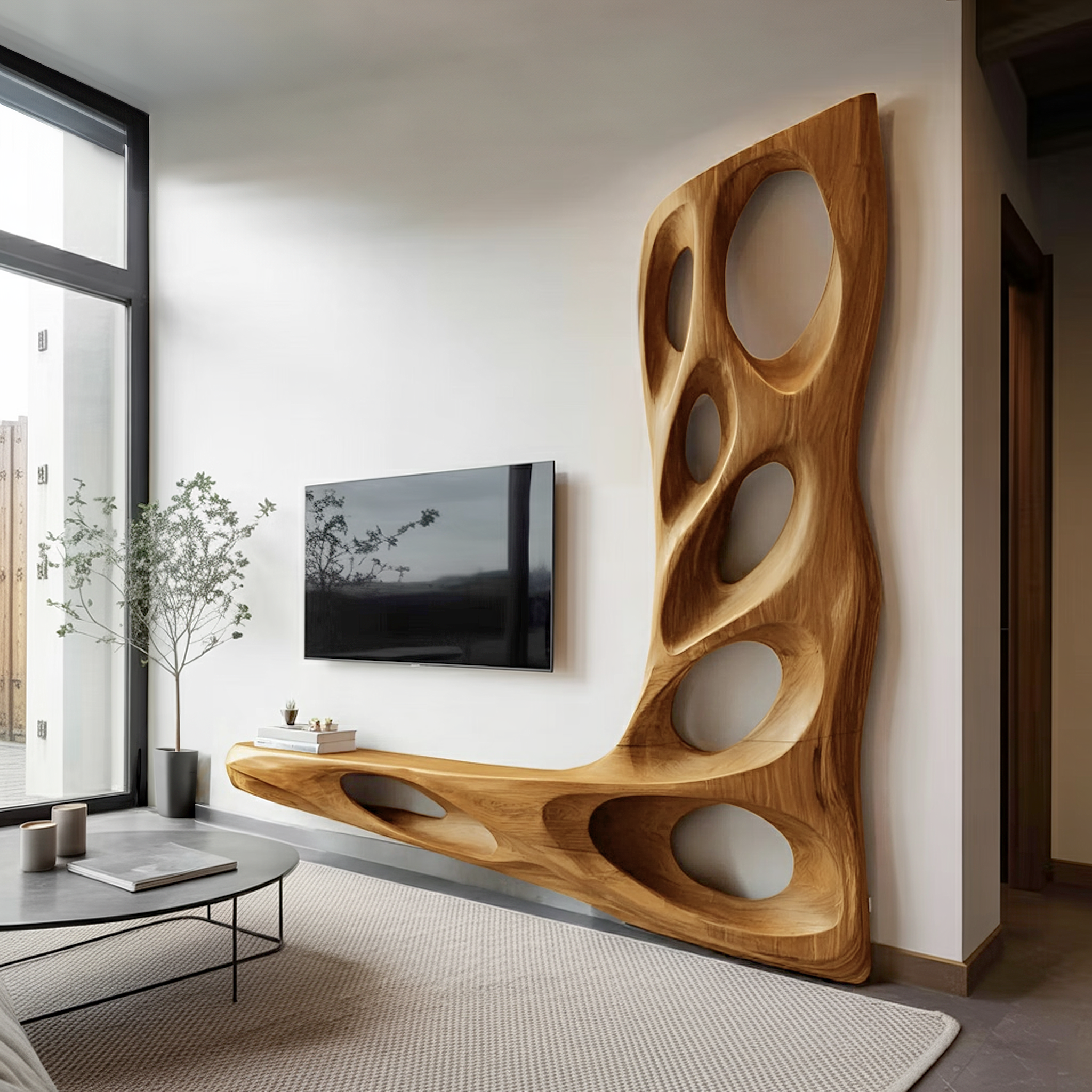 Modern Sculptural TV Wall Console For Living Room Decor SITHHNTVC037
