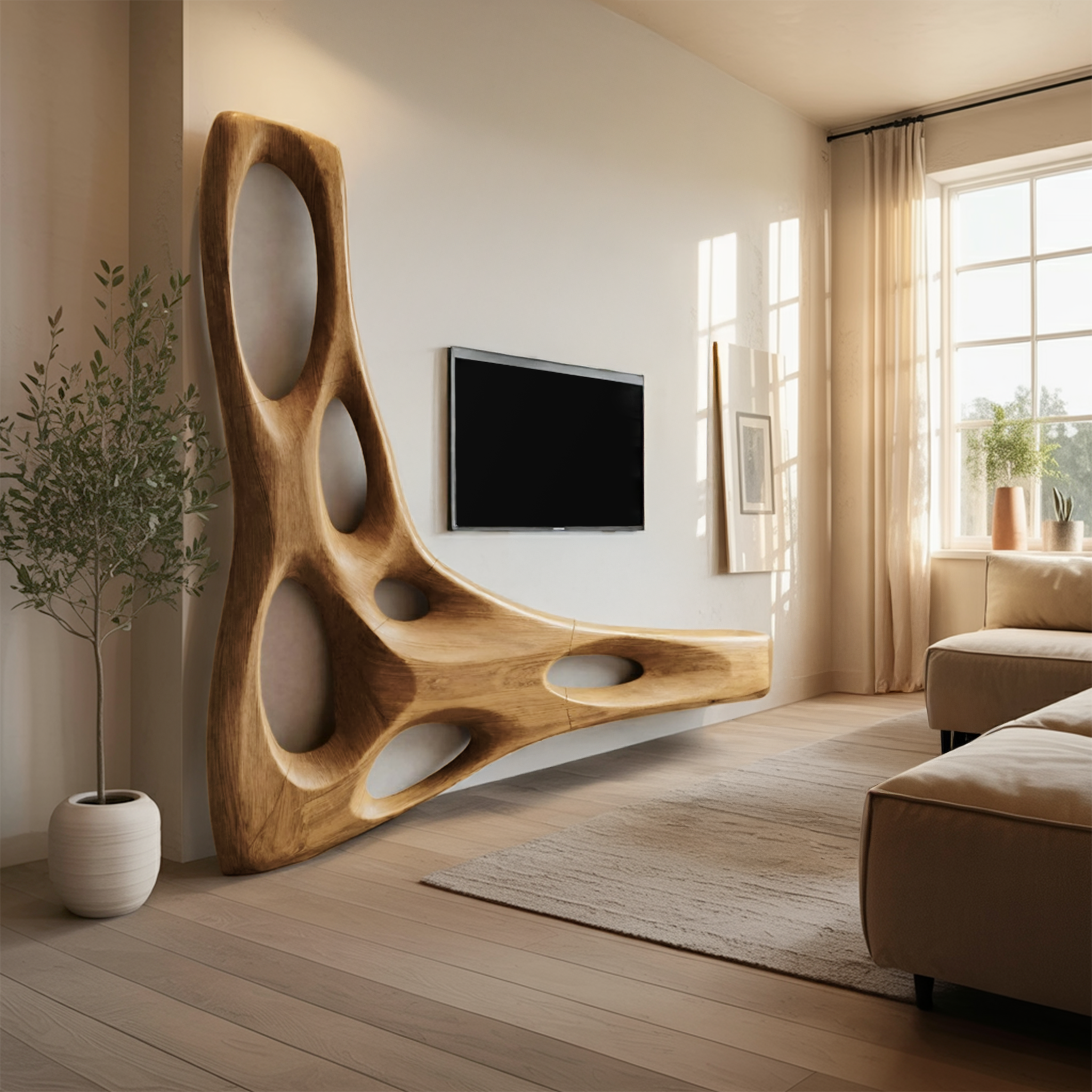 Artistic Organic Wall Mounted Media Console For Living Room SITHHNTVC038