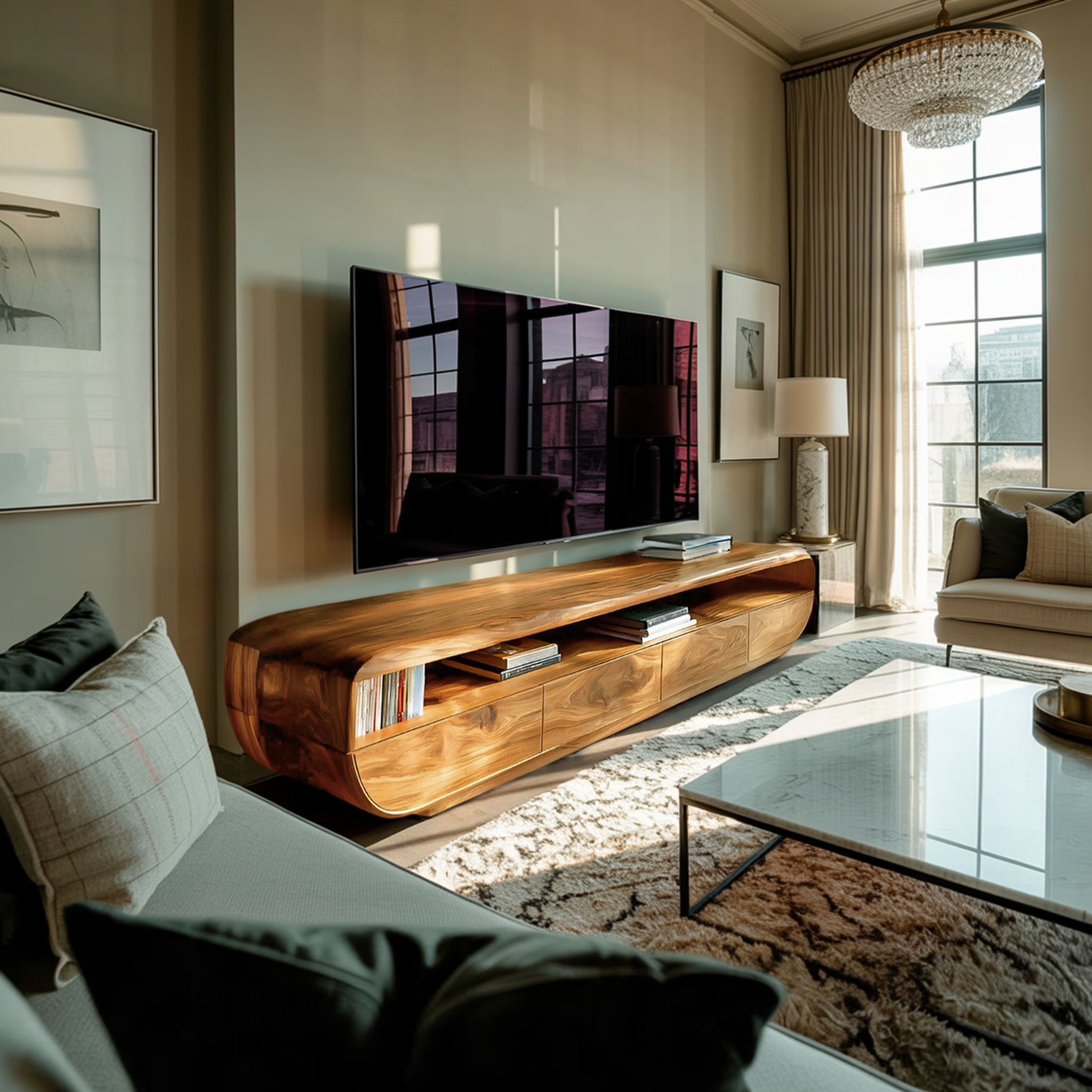 Handcrafted TV Cabinet Design Spacious Drawers For Living RTTHTTTVC066