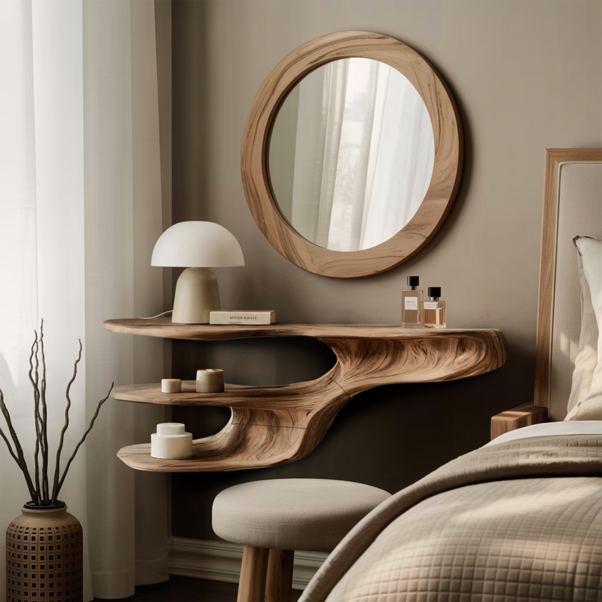 Rustic Solid Wood Vanity For Bedroom Makeup Organization SILDTTNMV009