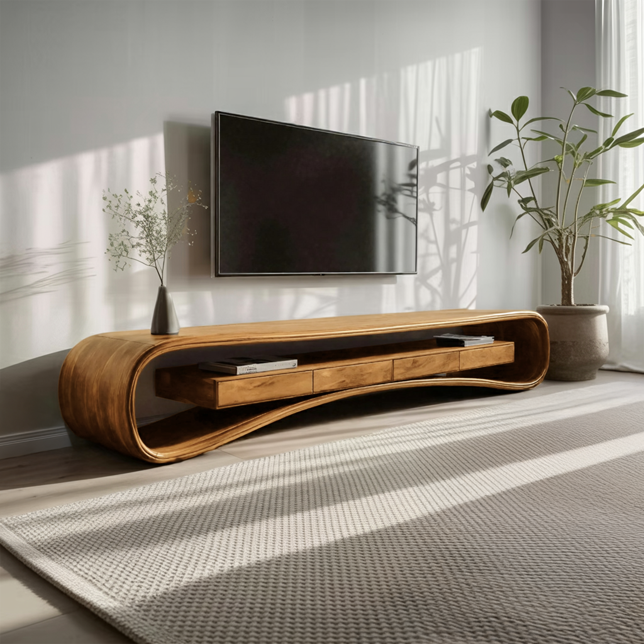 Modern Luxury Curved Media Console For Living Room SITHHNTVC045