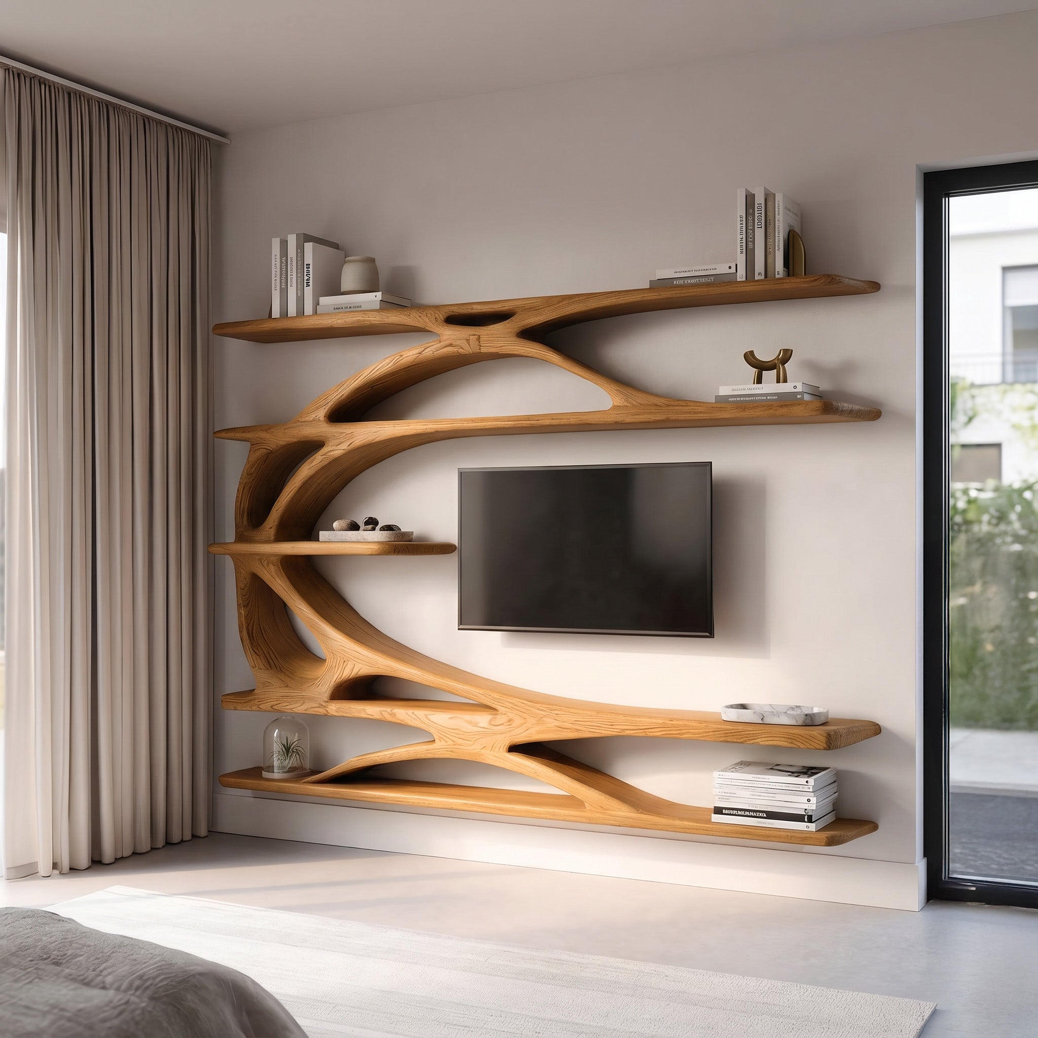 Modern Wall Mounted TV Stand With Bookshelf For Living Room SITHHNTVC022