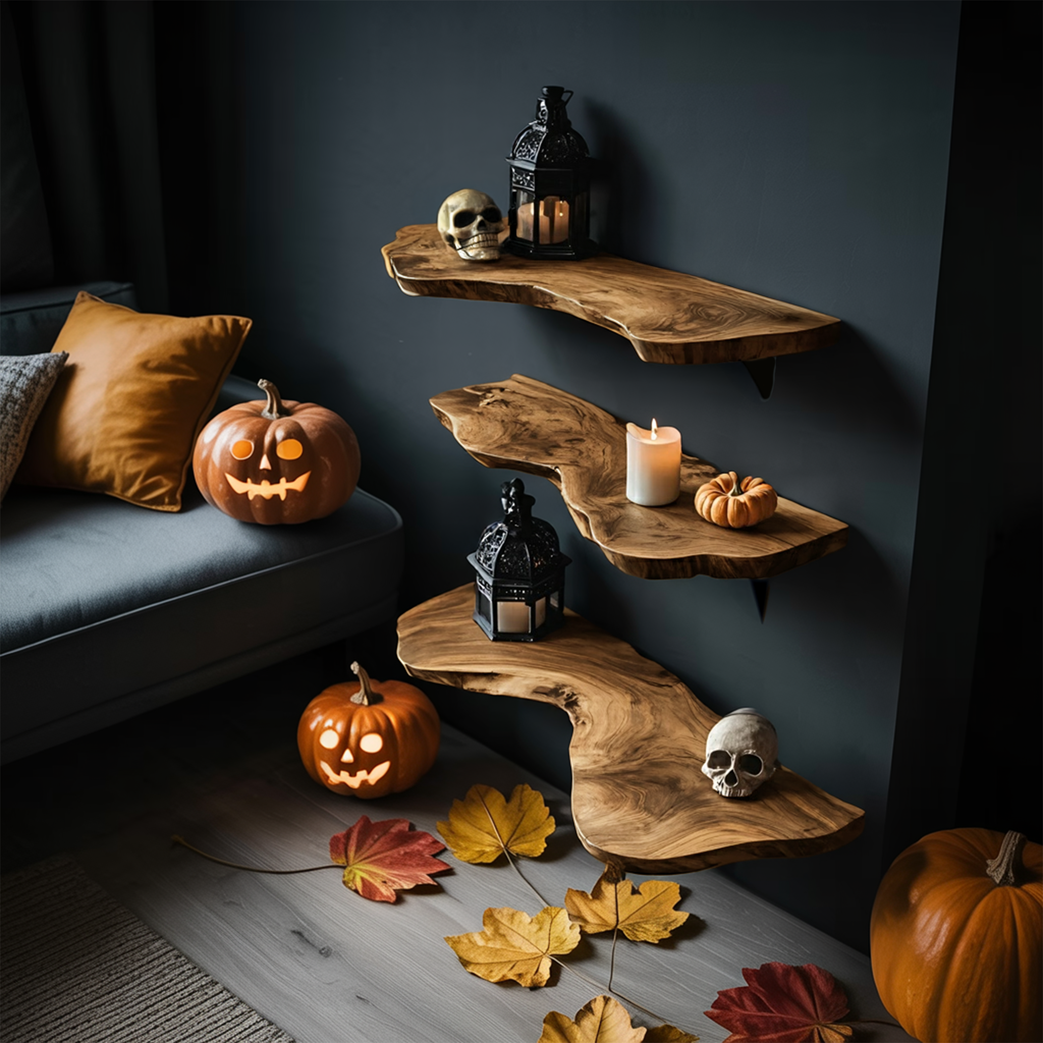 Handcrafted Live Edge Floating Shelf For Furniture Decor Halloween Inspiration SILDTTRHFL003