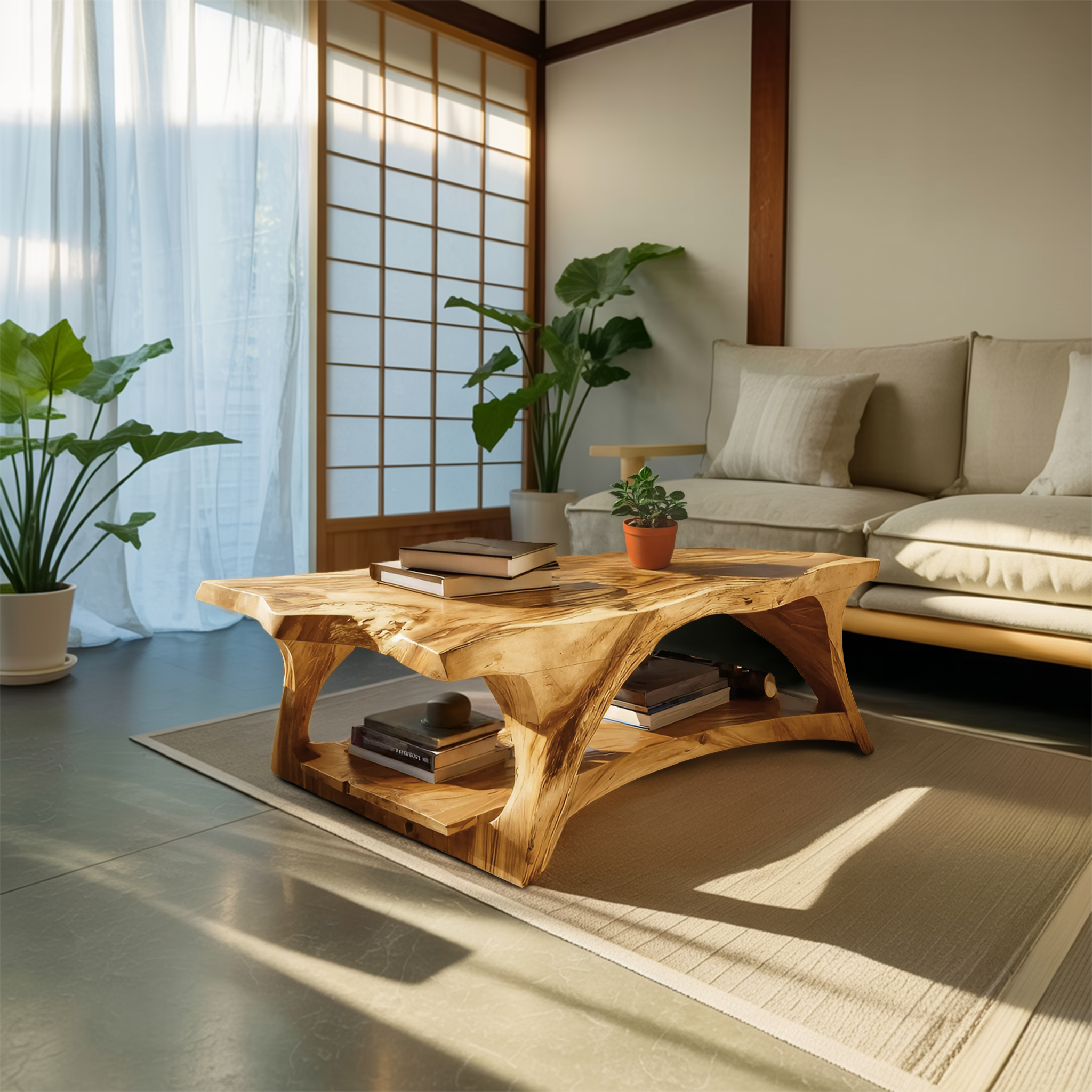 Handcrafted Coffee Table With Live Edge Legs For Living RTTHTTCF034