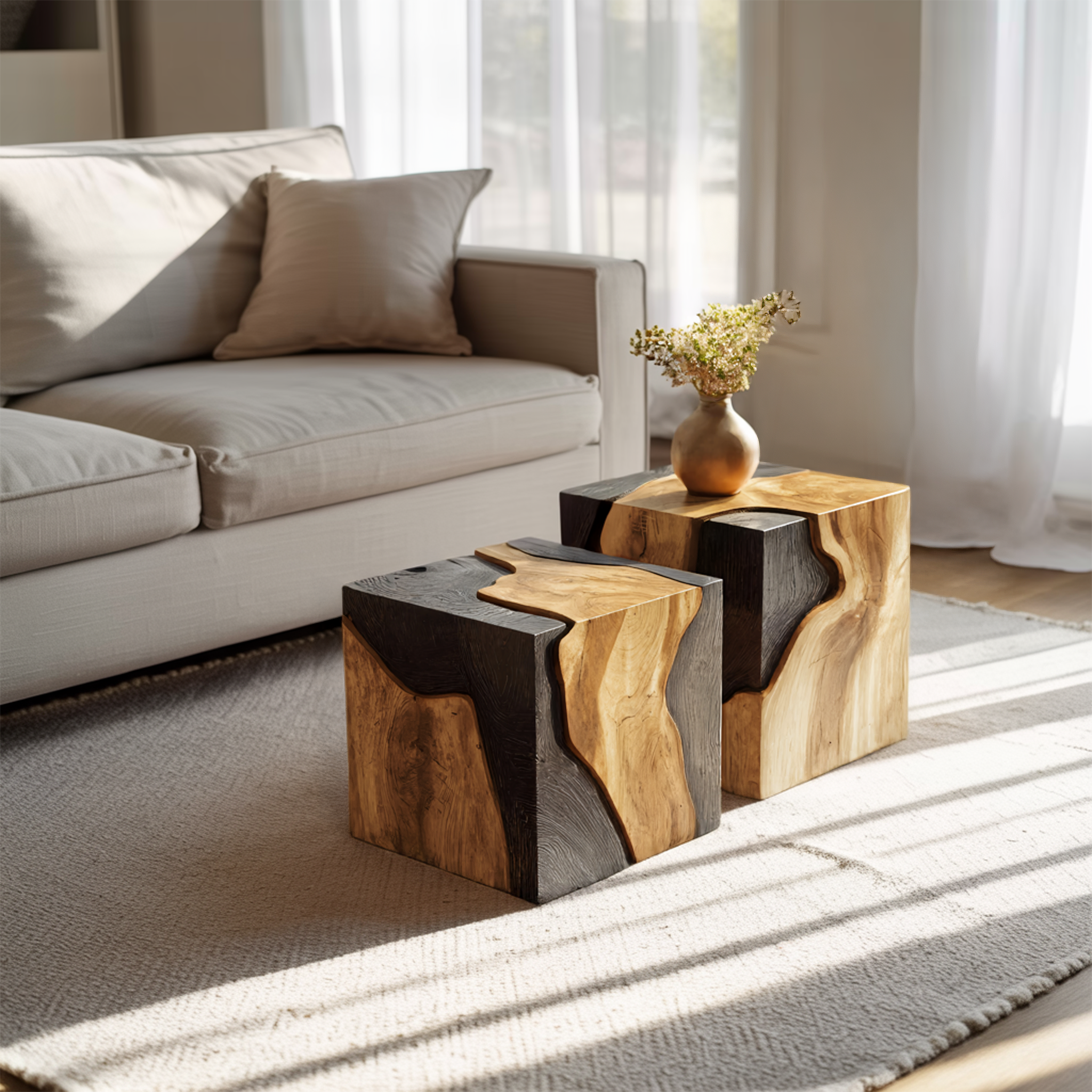 Handcrafted Low Wooden Coffee Table For Unique Living Room SILDTTNCF042