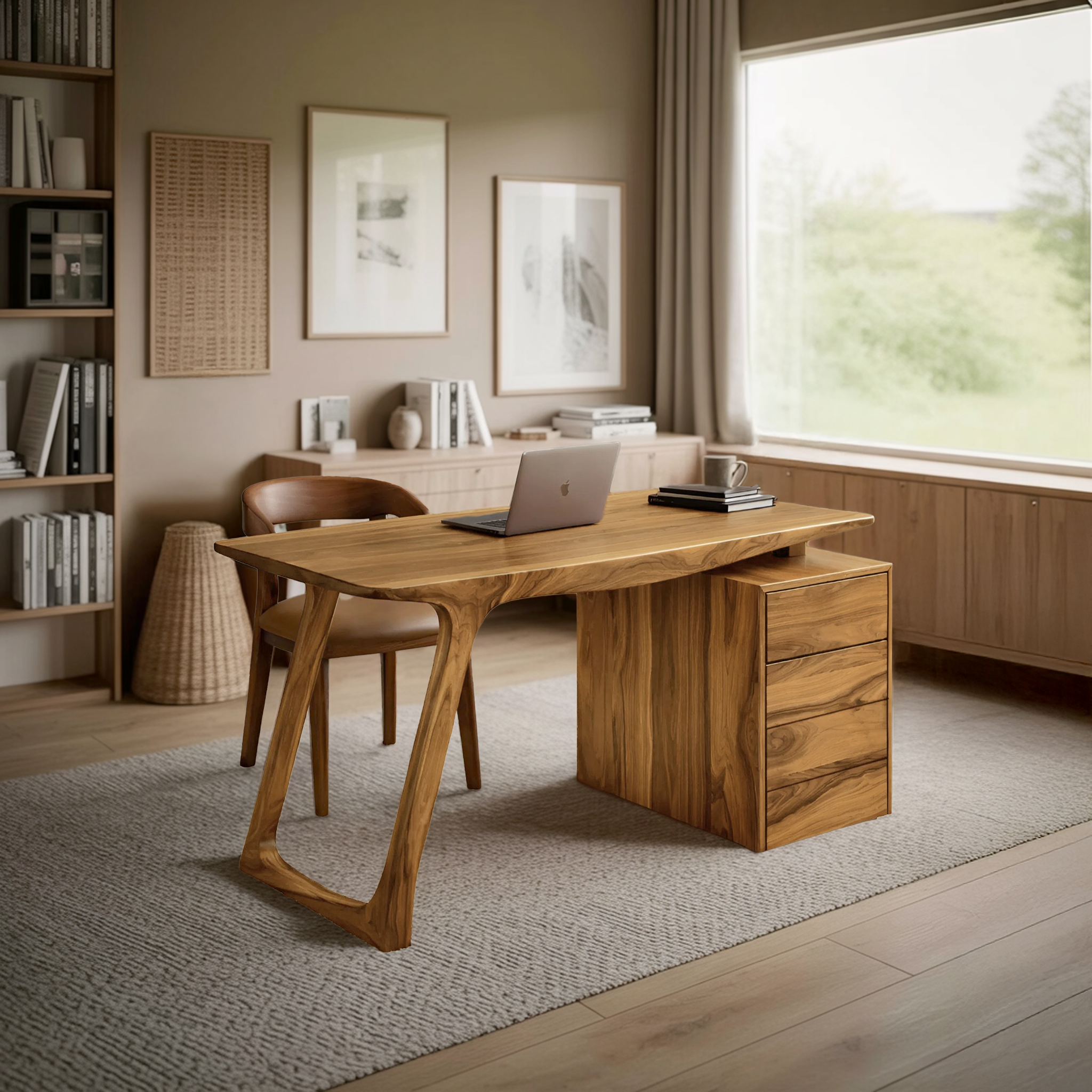 Contemporary Live Edge Office Desk With Storage Cabinet For Workspace SITHHNDE028