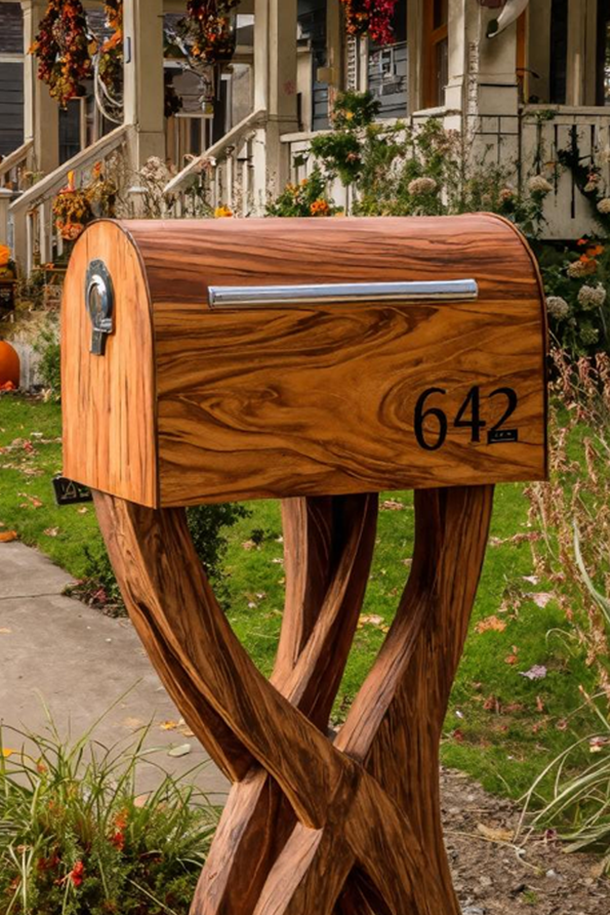Mid Century Solid Wood Sculpture Mailbox For Outdoor Yard Accent SILDTTRMB009