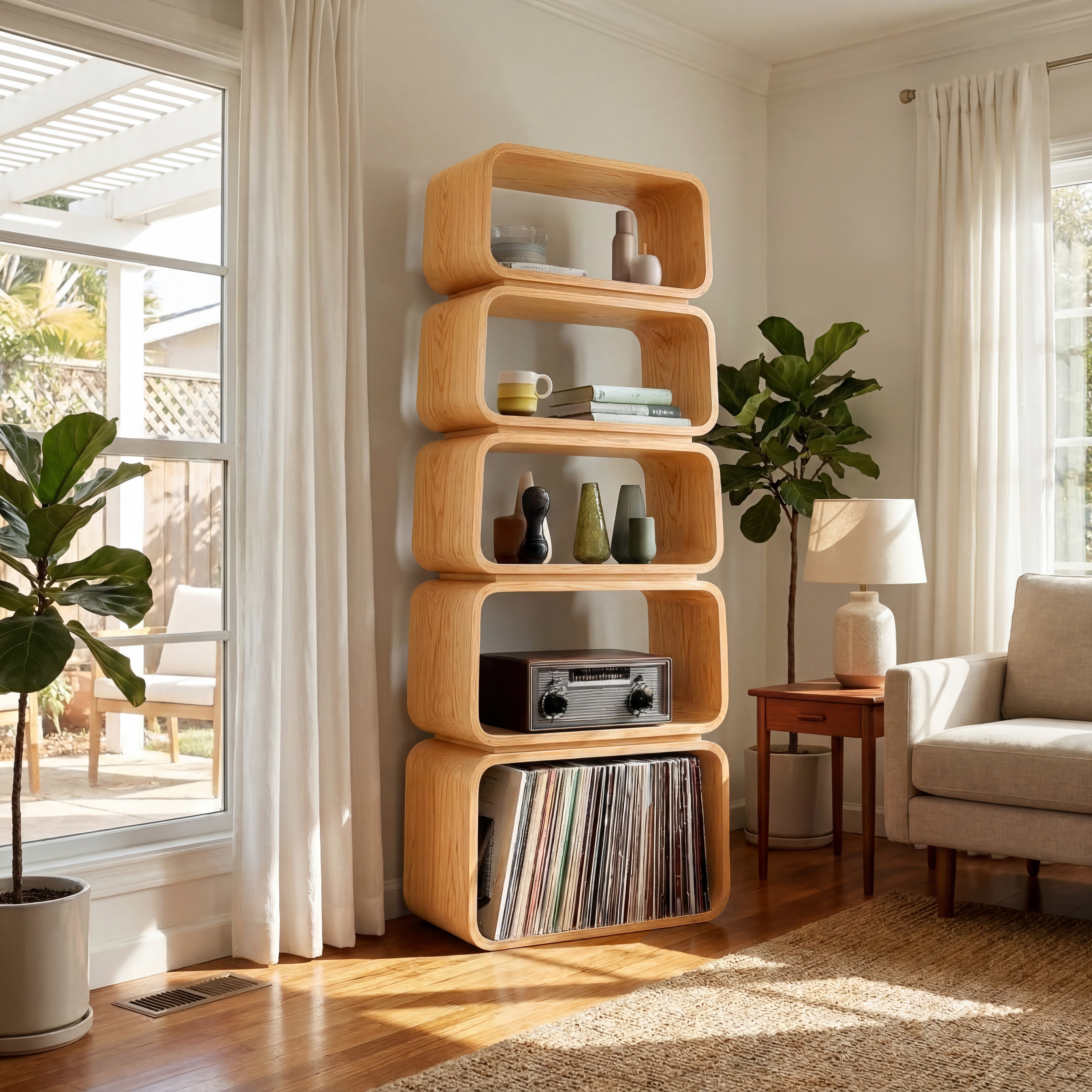 Mid Century Wooden Standing Shelf For Living Room Display RTTHHNSS008