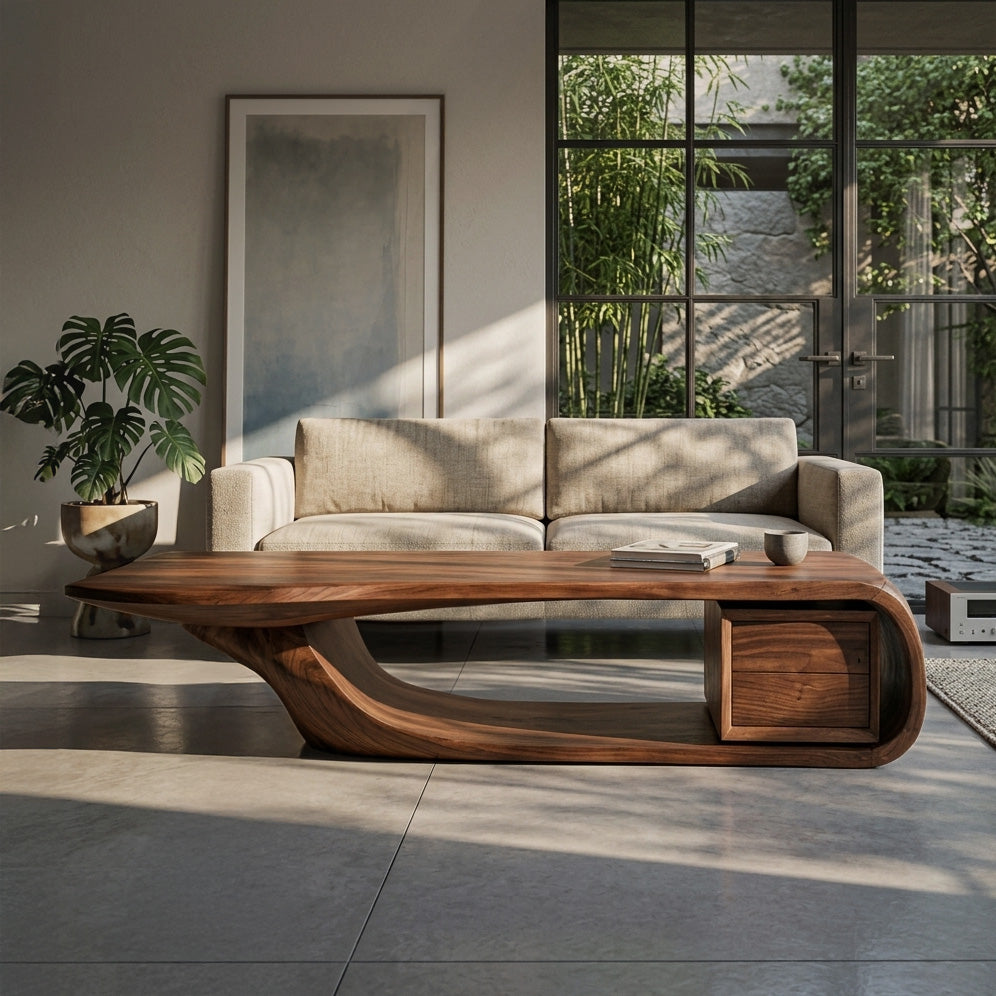 Modern Sculptural Coffee Table With Curved Design For Home Office SITHHNCF088