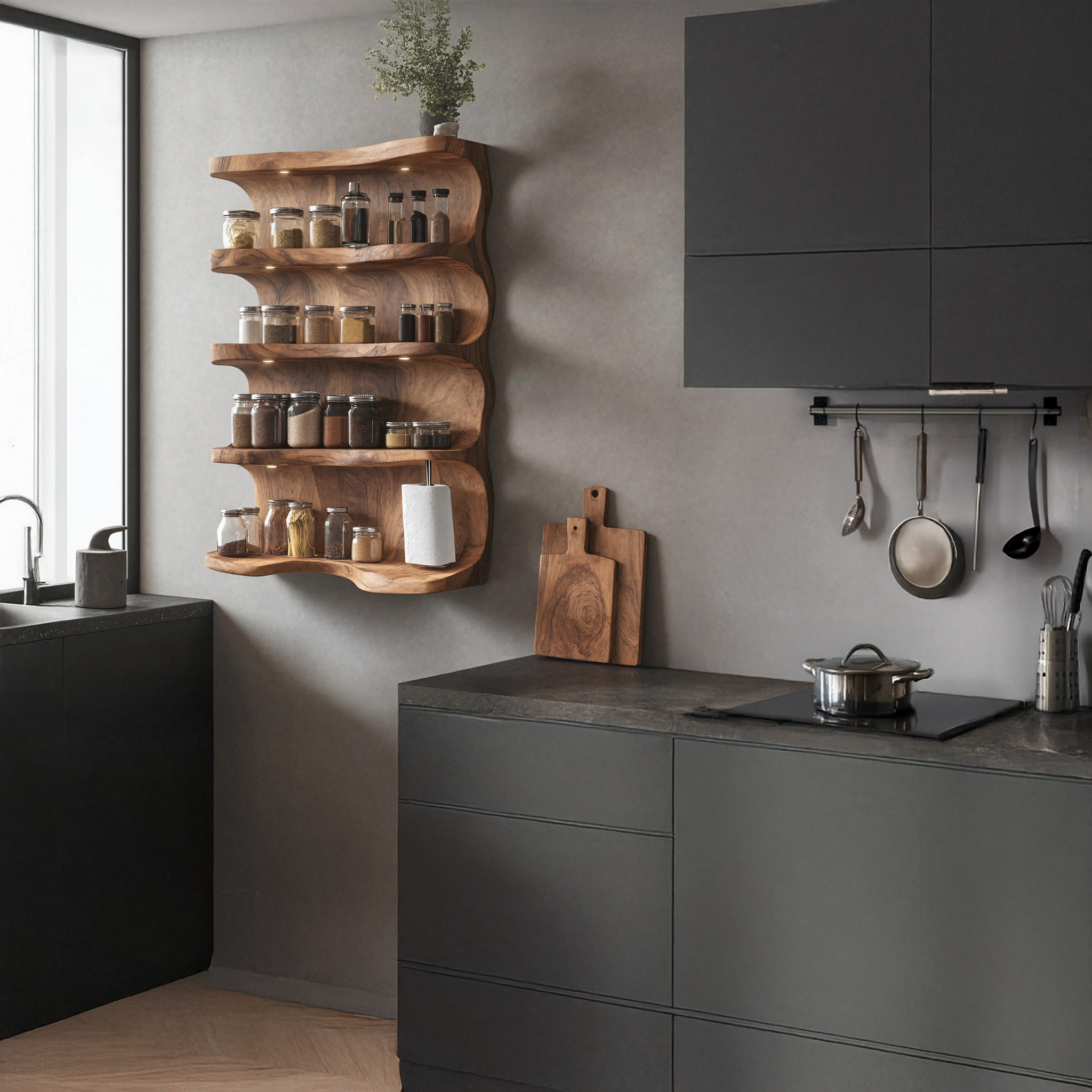 Rustic Wooden Spice Rack For Kitchen Countertop Decor SILDTTRSRS001