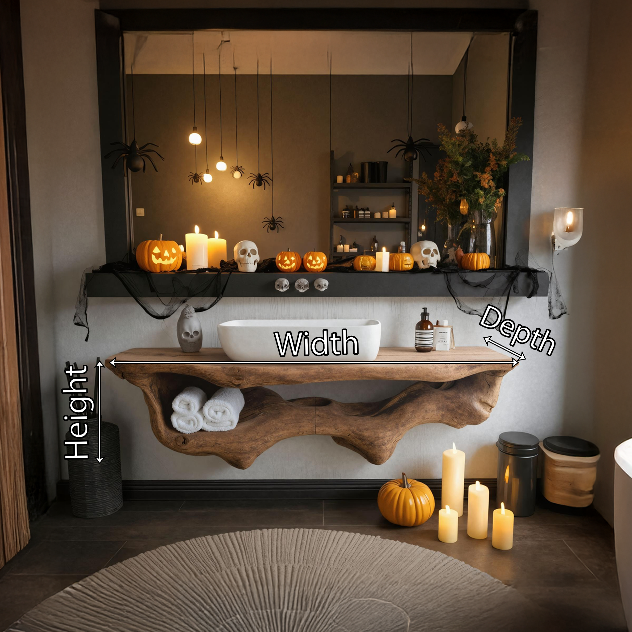 Handcrafted Live Edge Shelf For Bathroom Design Halloween Furniture SILDTTRHBS003