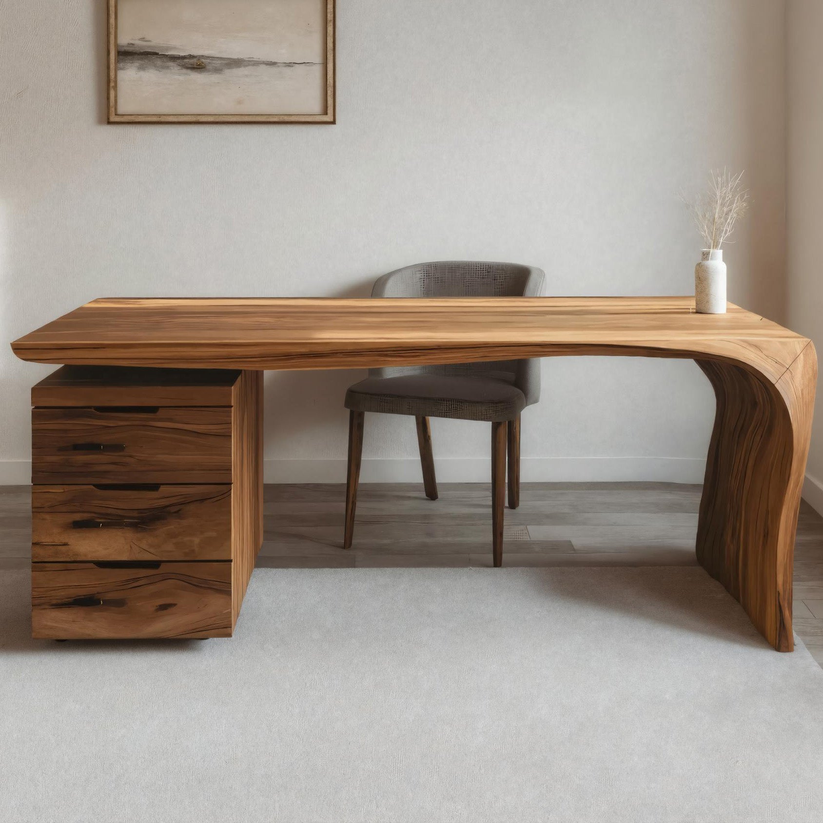 Modern Carved Desk Curved Leg With Drawer Cabinet For Workspace RTTHHNDE079
