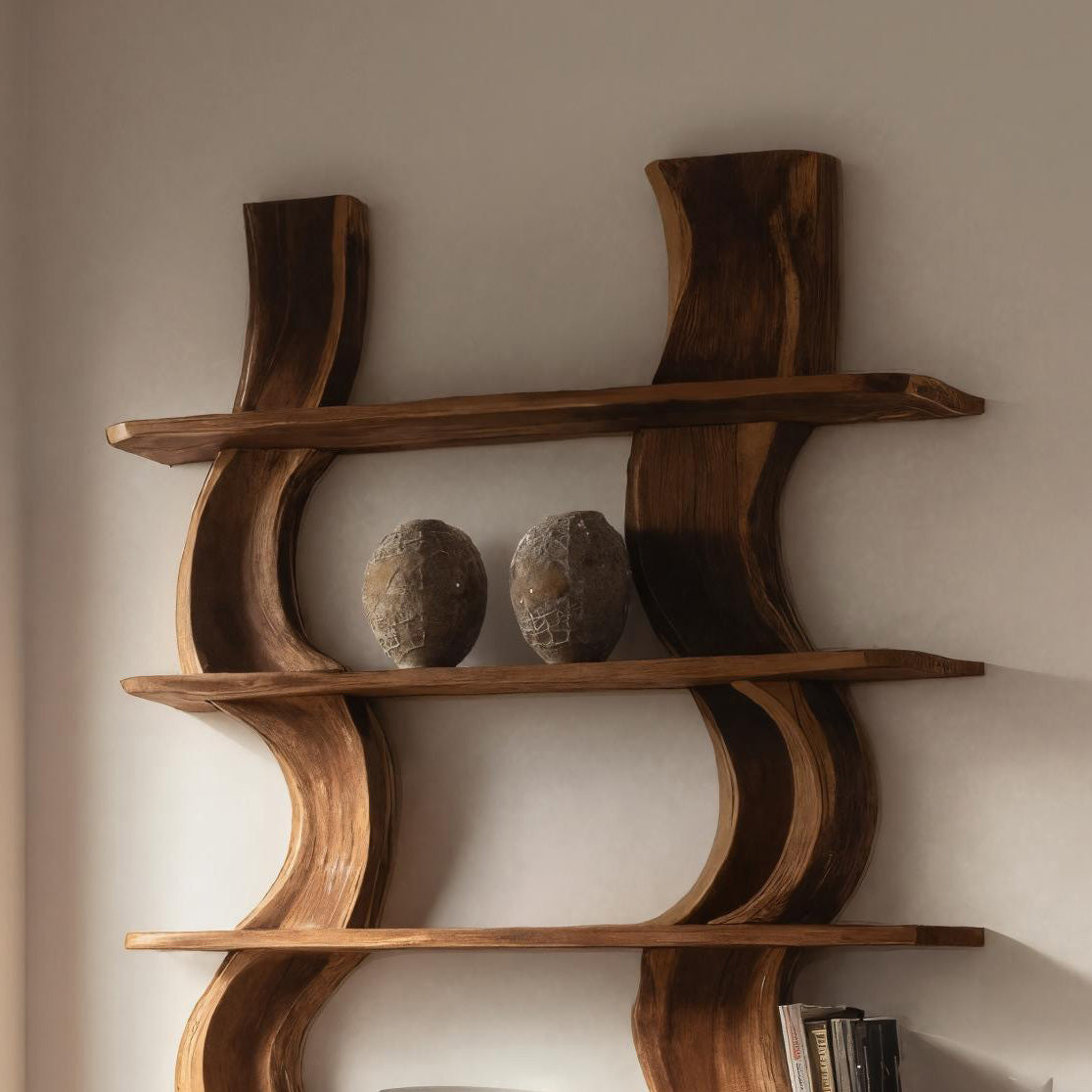 Organic Carved Shelf Storage Display For Home Office RTTHHNFL032