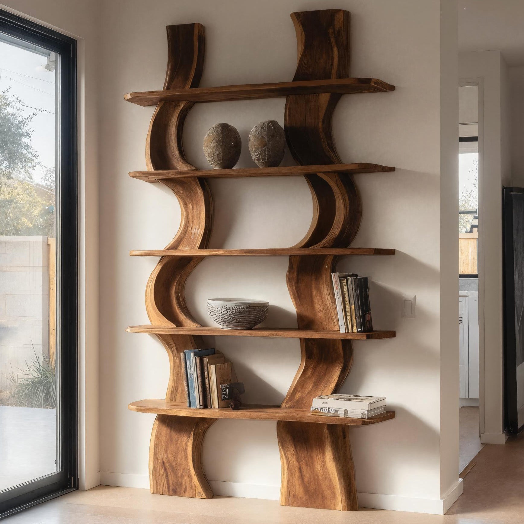 Organic Carved Shelf Storage Display For Home Office RTTHHNFL032