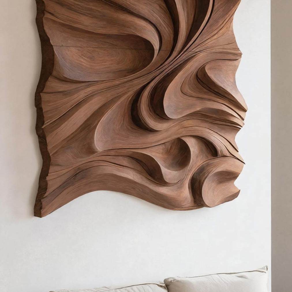 Organic Flowing Carved Wood Art Panel For Living Room RTTHHNWA074