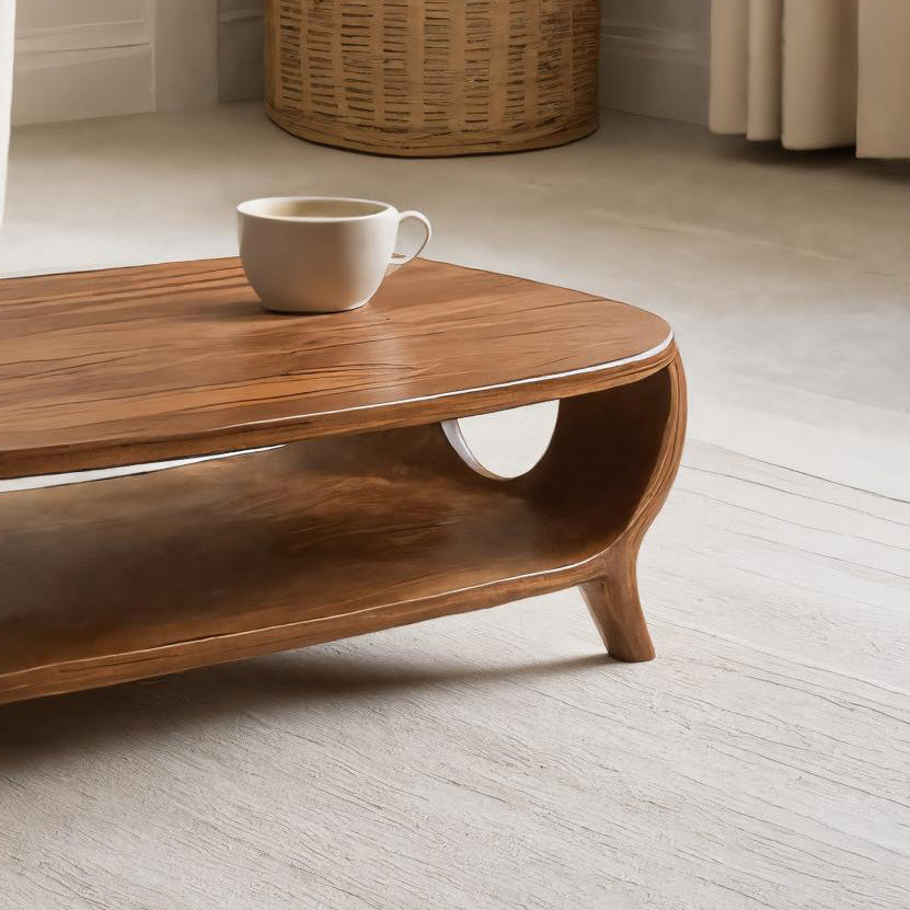 Organic Curved Coffee Table With Shelf For Living Room Decor RTTHHNCF034