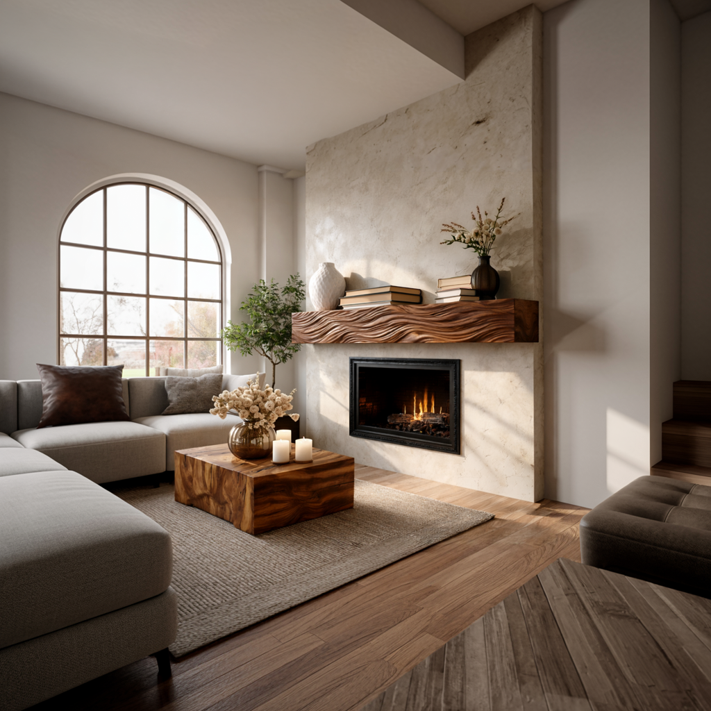 Rustic Wooden Floating Fireplace Shelf For Living Decor RTTHTTFS019