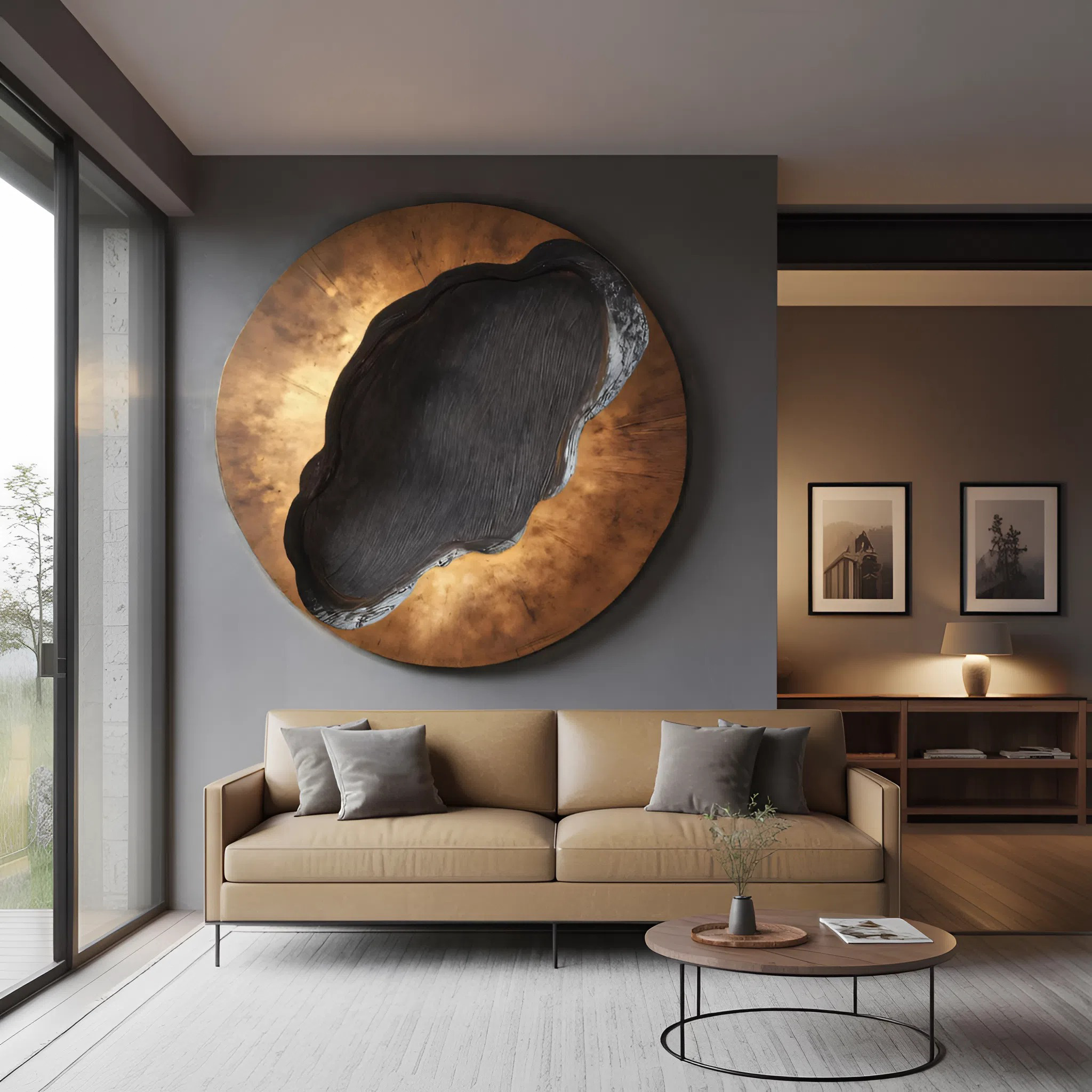 Mid Century Wooden Round Sculpture For Living Room Decor SILDTTNWA028