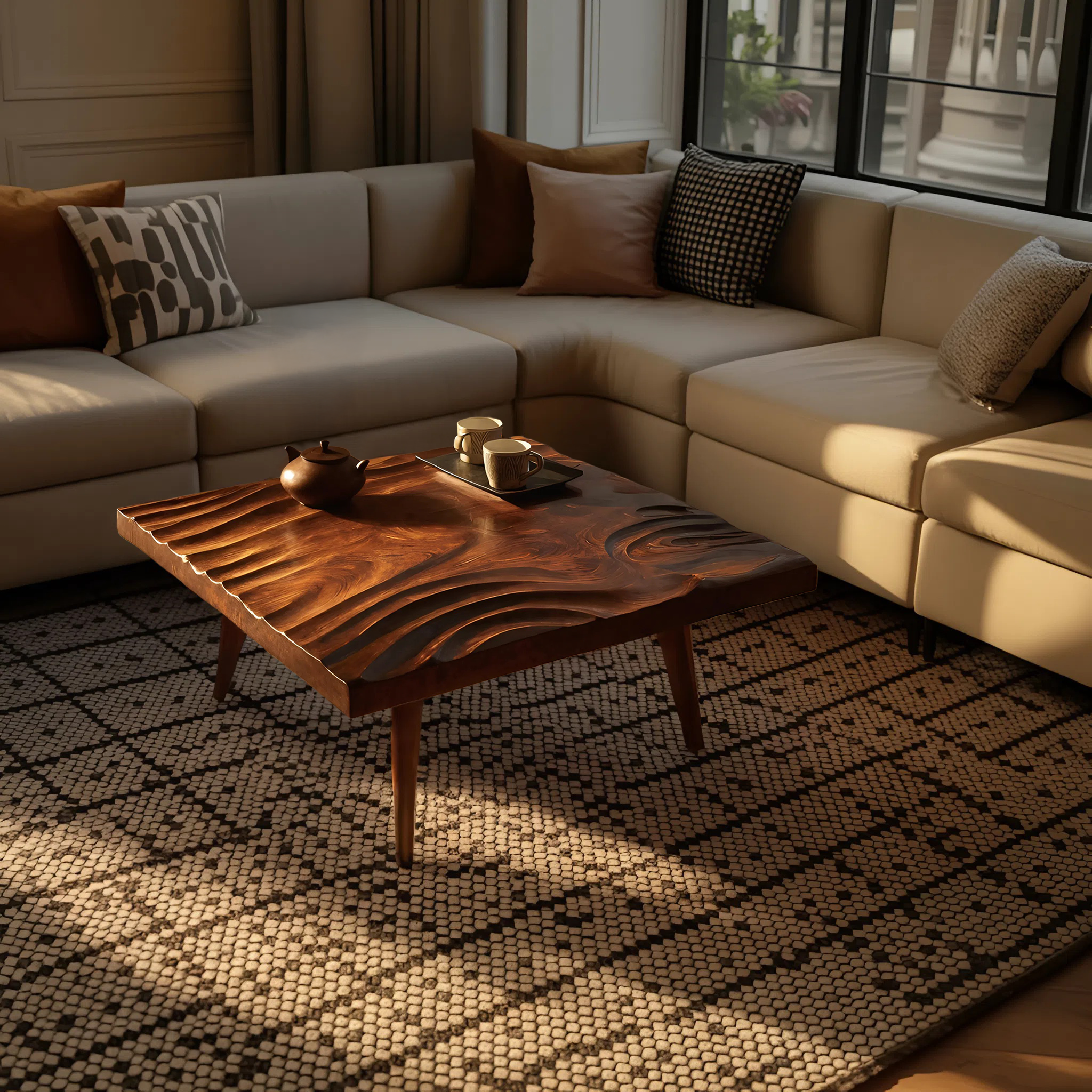 Handcrafted Irregular Solid Wood Coffee Table For Furniture Decor SILDTTRCF071