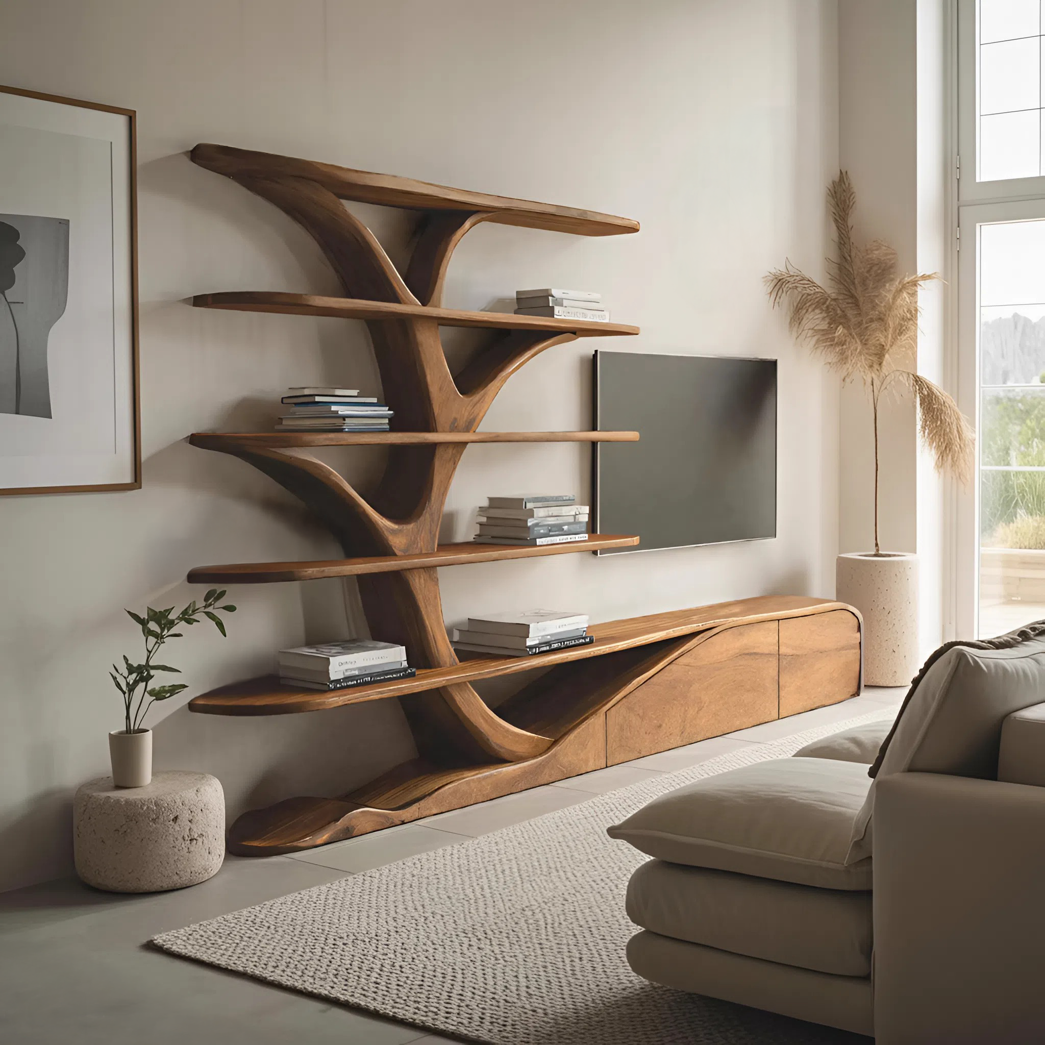 Modern Organic Tree Inspired Media Console For Living Room SITHHNTVC044