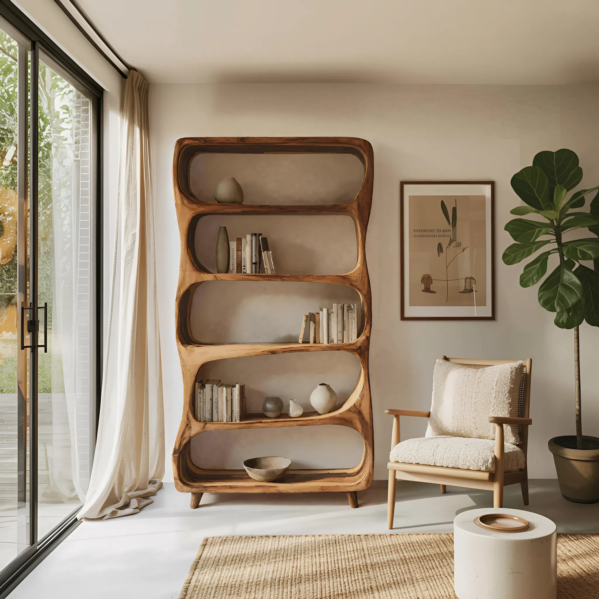 Handcrafted Bookshelf With Open Shelving Unit For Living Room SITHHNBS063