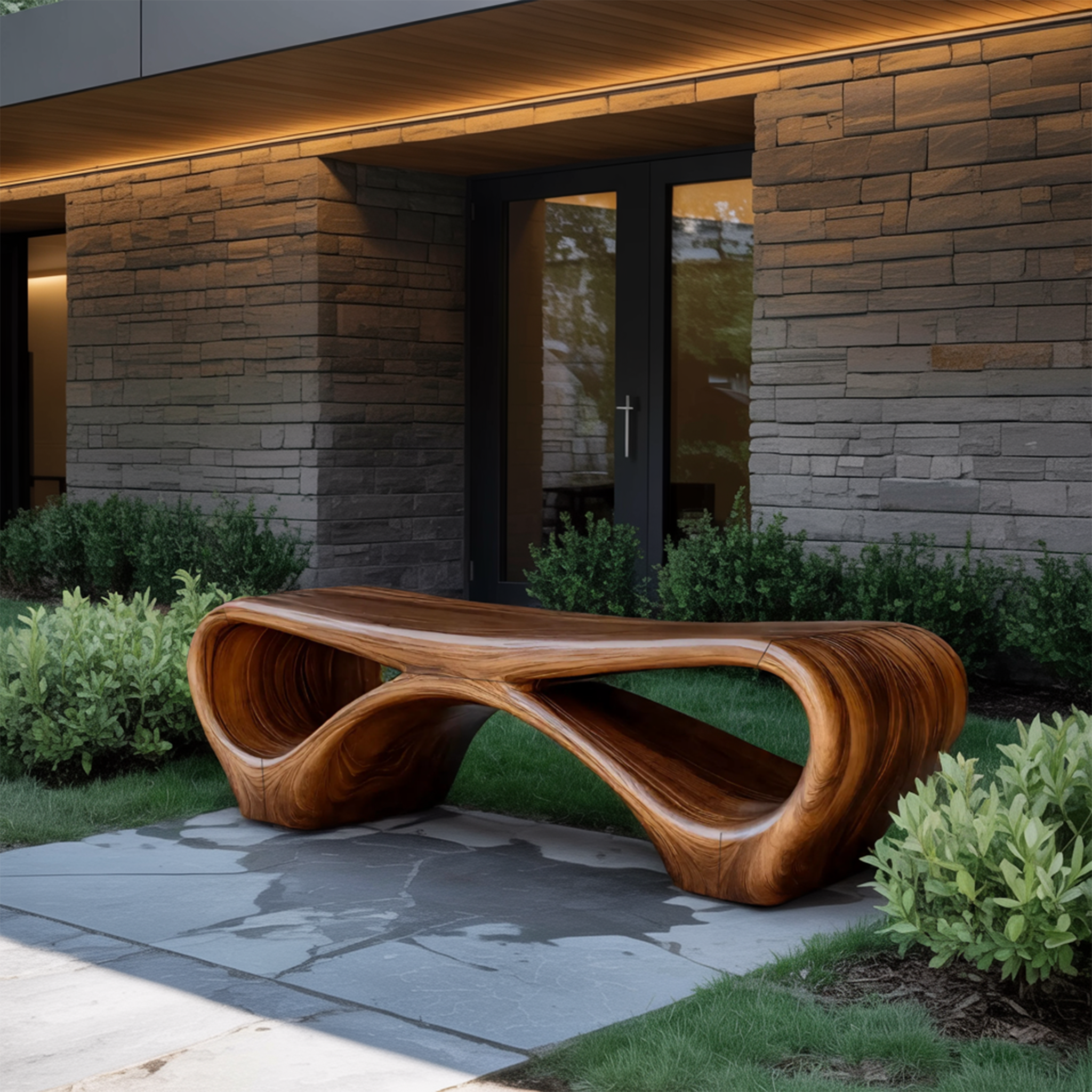Modern Sculptural Outdoor Bench With Curved Design For Garden SITHTTGDB006