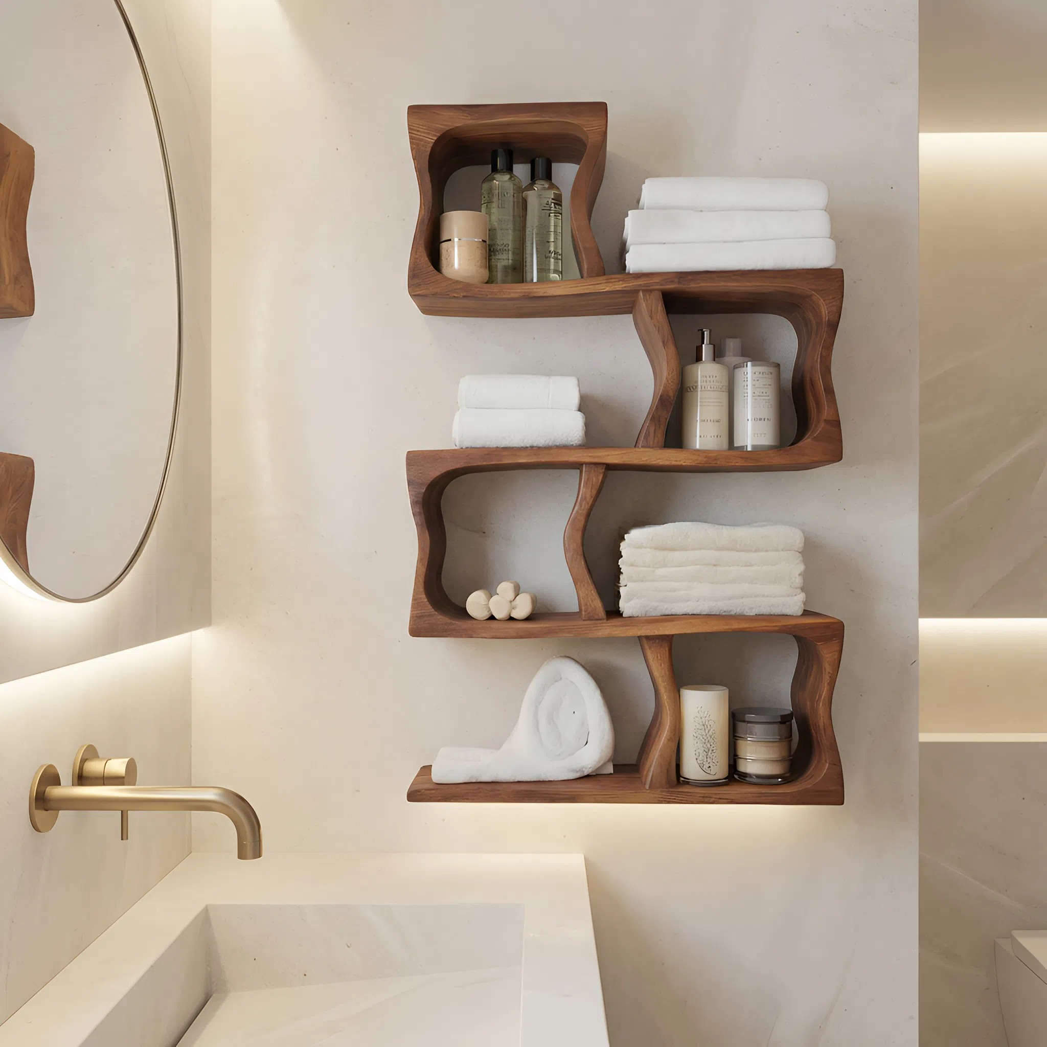 Organic Wall Shelf For Bathroom Wall Use RTTHHNBAS010