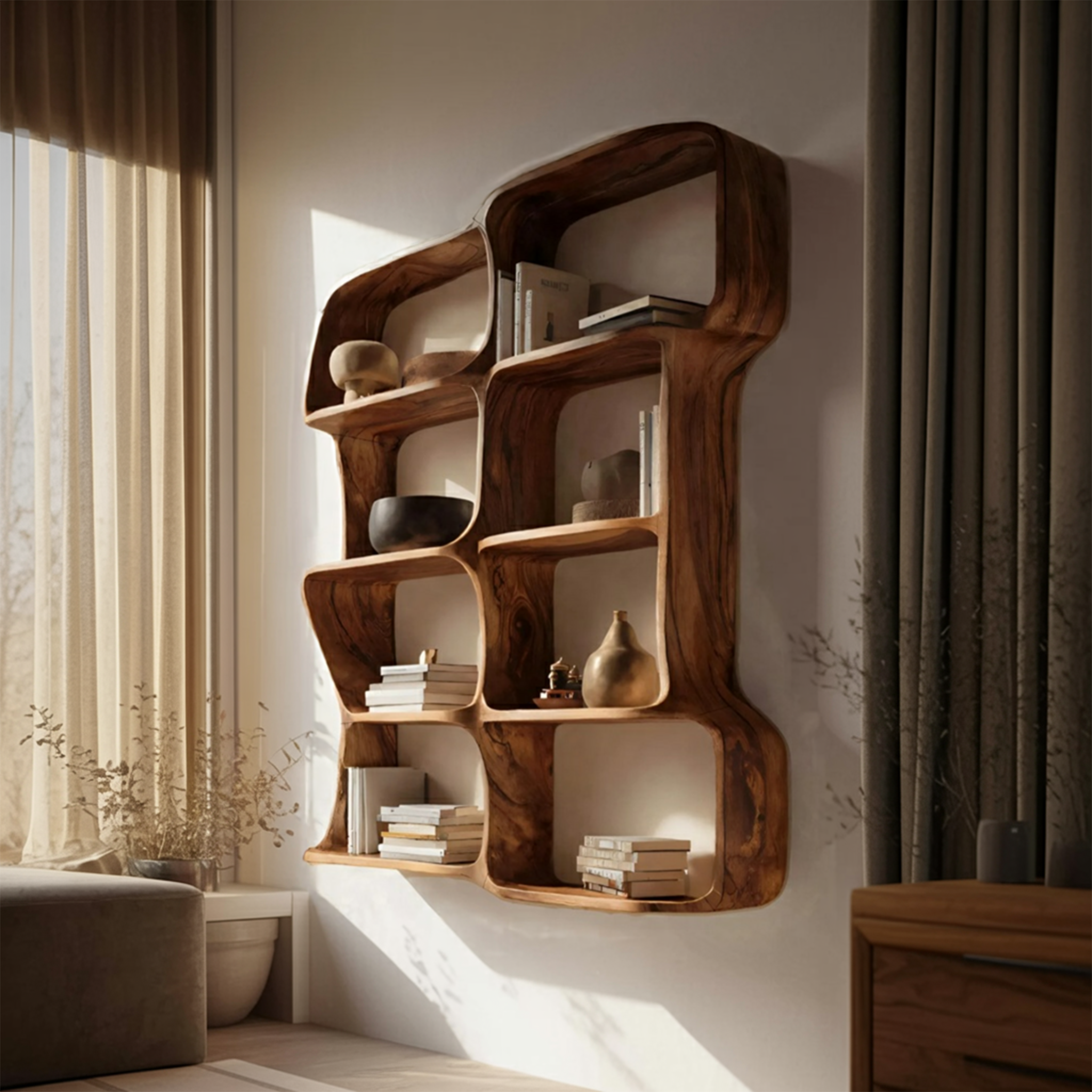 Modern Sculptural Floating Bookshelf For Bedroom Or Living Room SITHHNBS054