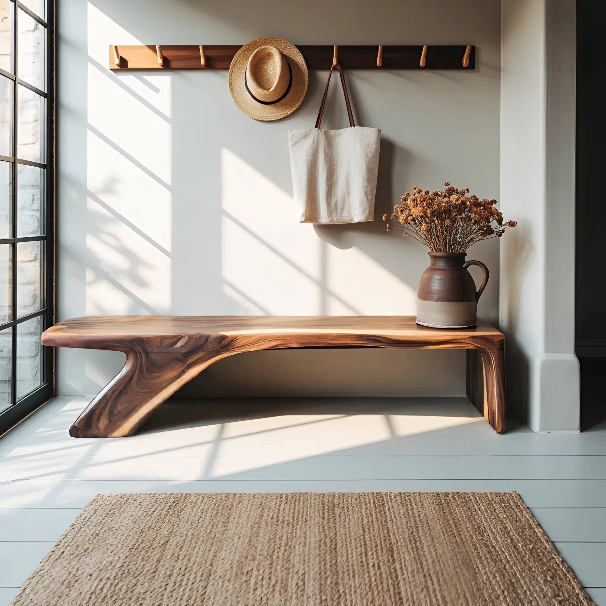Architectural Bench With Sculpted Z Base For Entryway SITHTTCHR039