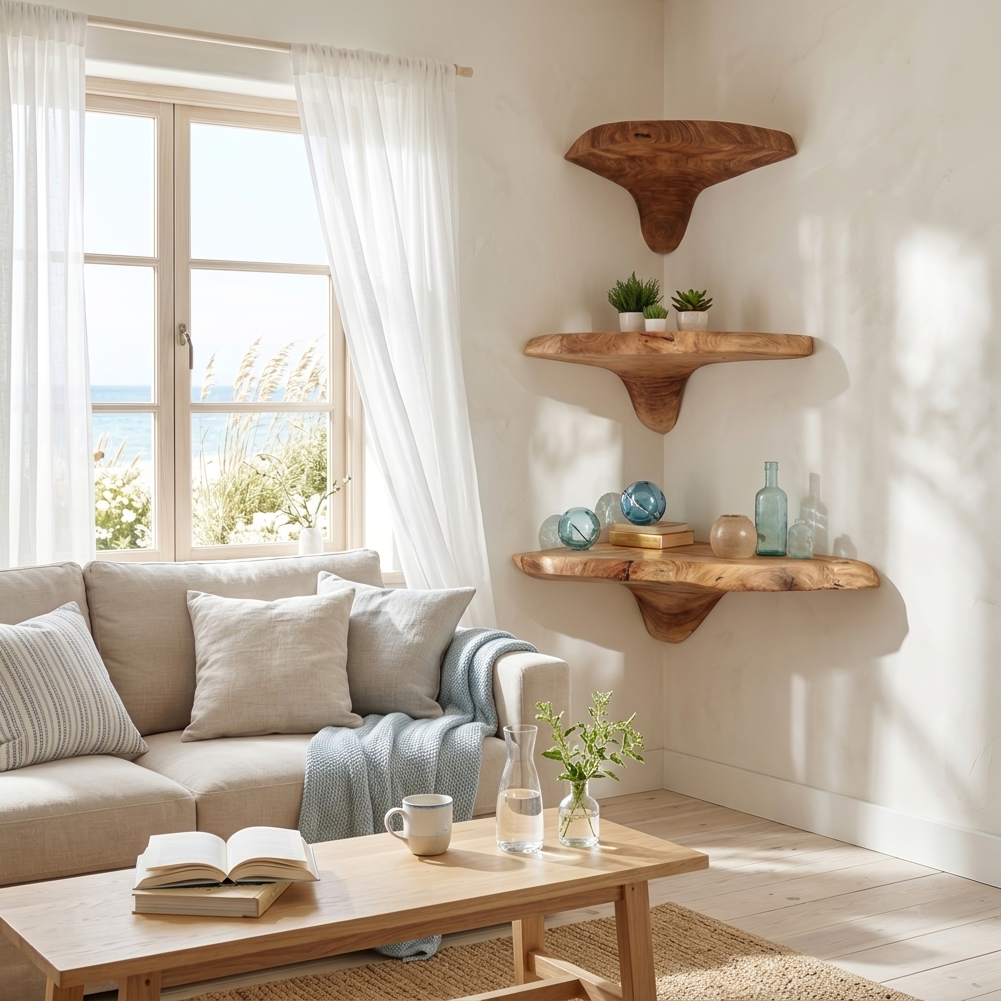 Handcrafted Wooden Live Edge Mushroom Shelf For Entryway Design SILDTTNCMS004