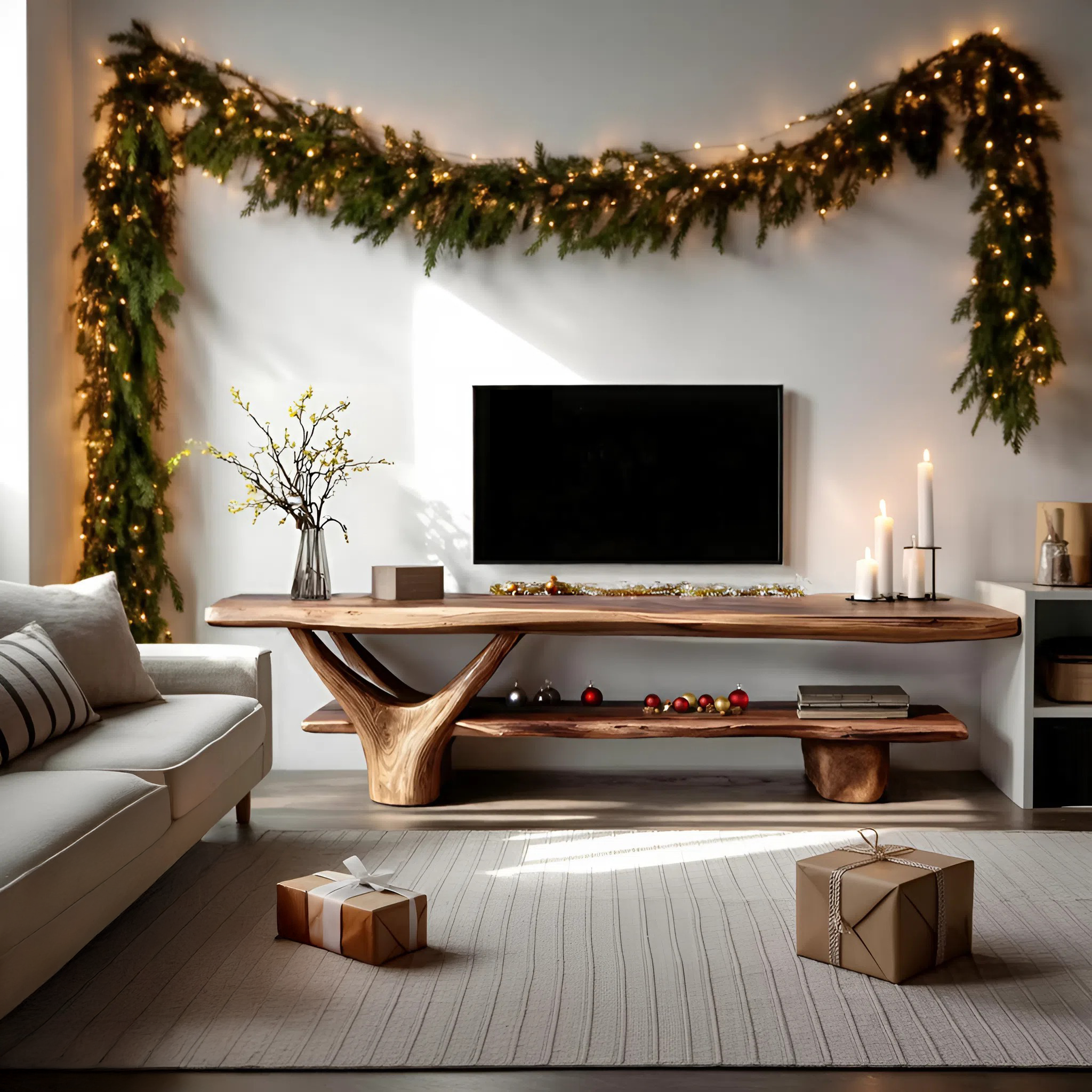 Handcrafted Wooden Live Edge TV Console For Holiday Entryway Design SILDTTNCTV011