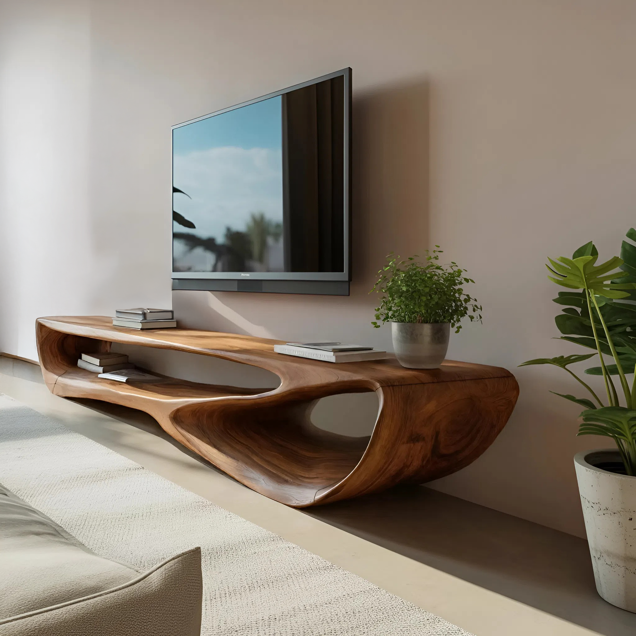 Minimal Curved  TV Console For Living Room RTTHHNTVC060