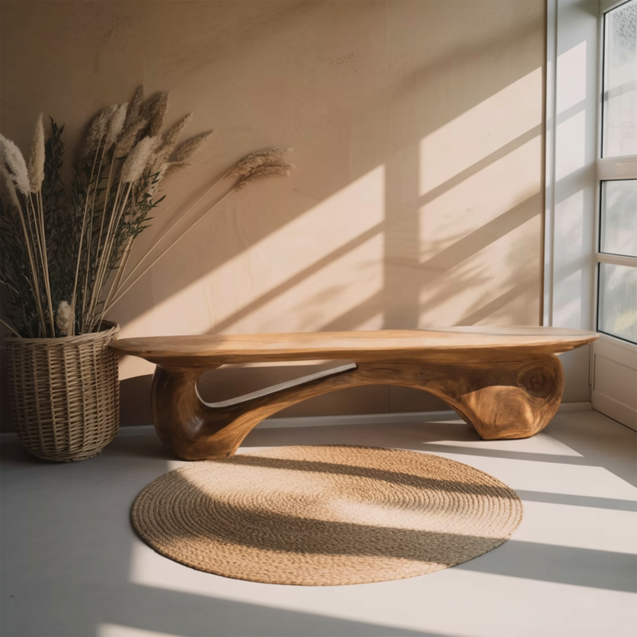 Organic Bench With Carved Design For Living Room SITHHNCHR053