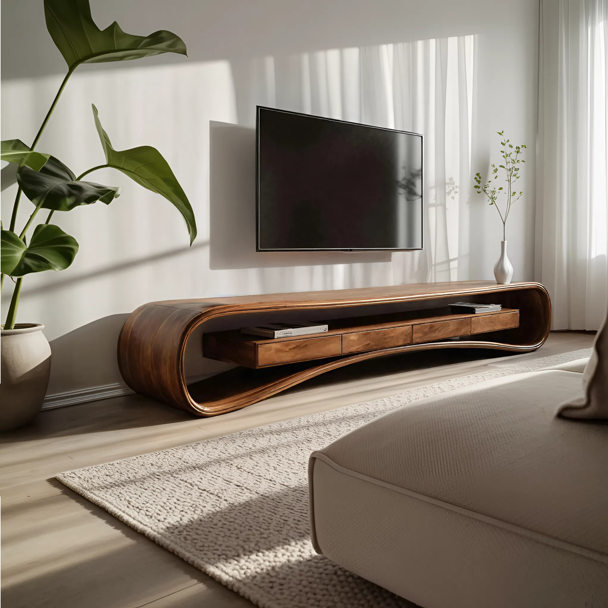 Modern Luxury Curved Media Console For Living Room SITHHNTVC045